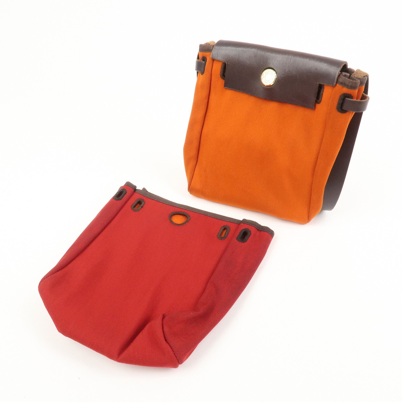 HERMES Logo Canvas Leather Herbag TPM Shoulder Bag H Stamped Red