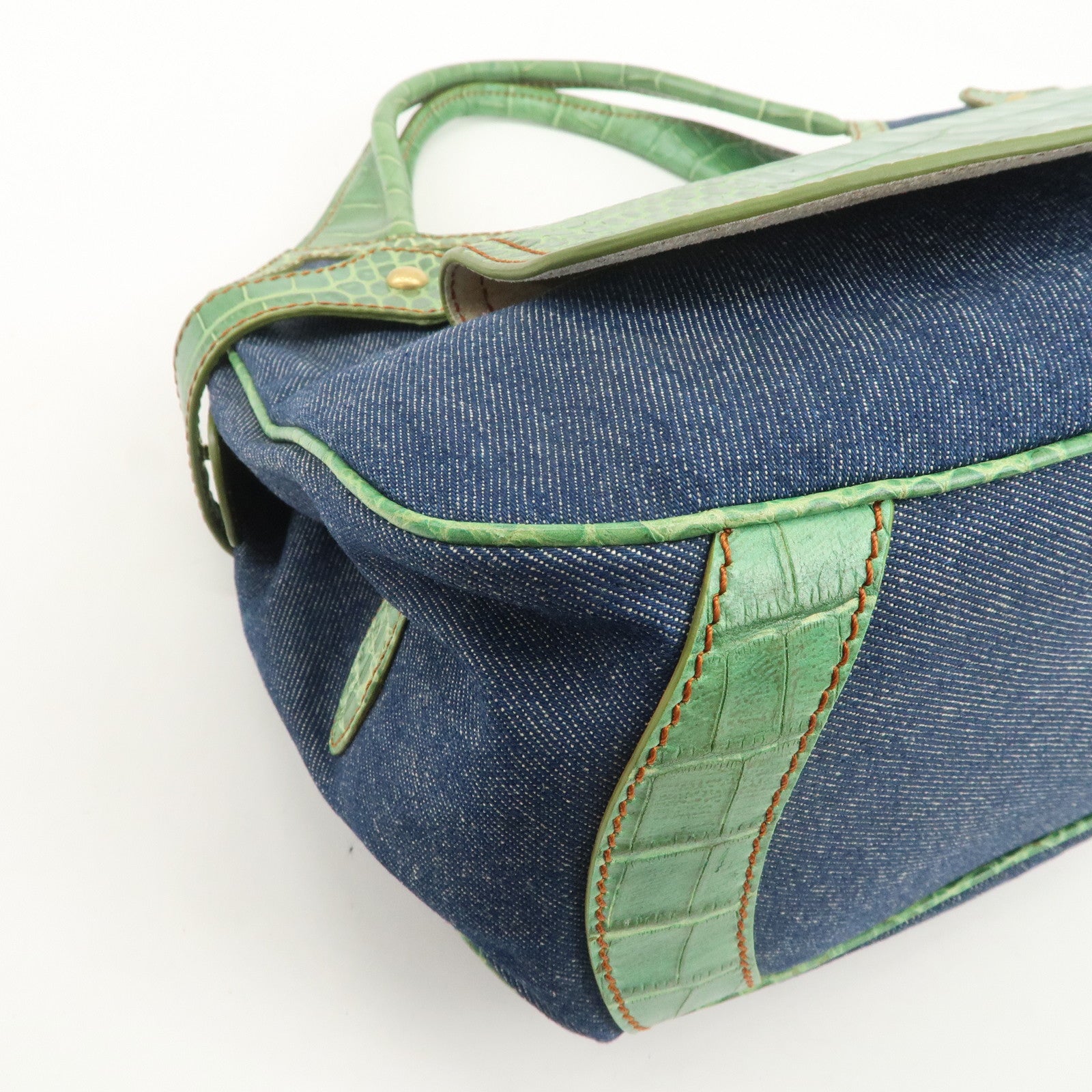 TOD’S Logo Denim Emboss Leather Hand Bag Shoulder Bag Blue Green