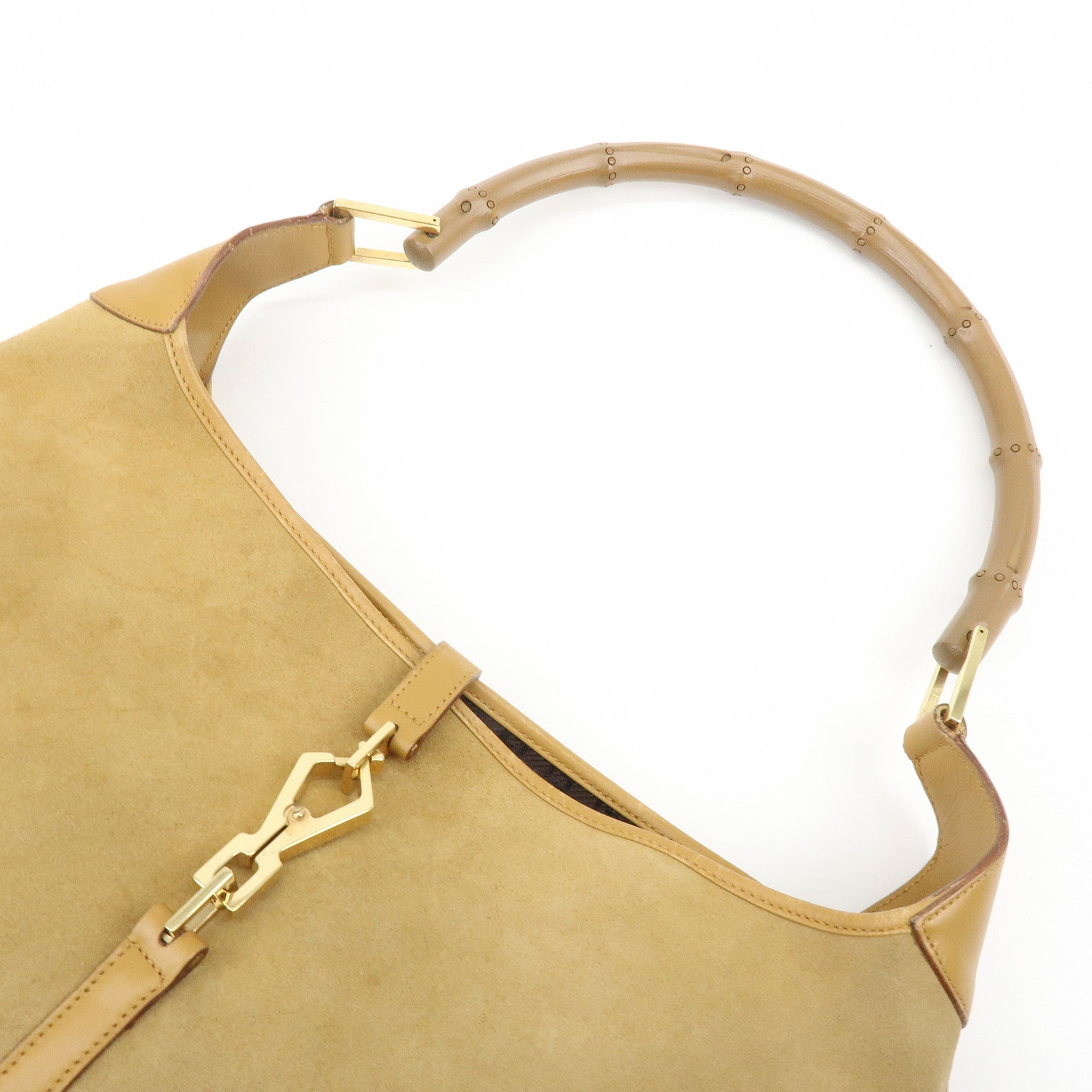 GUCCI Bamboo Suede Leather Kandinsky Shoulder Bag Beige 001・4061