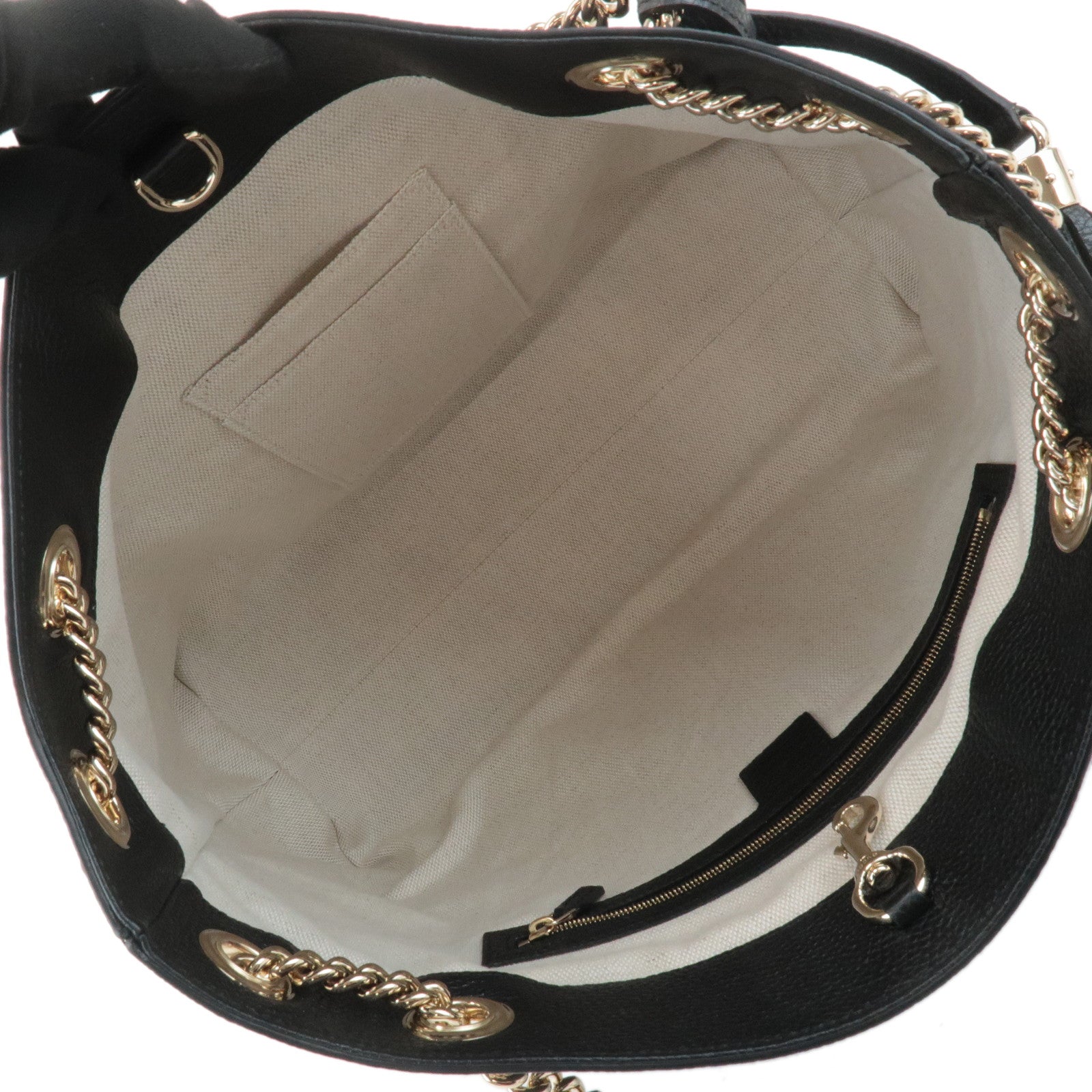 GUCCI SOHO Leather Chain Shoulder Tote Bag Black 536196 Used