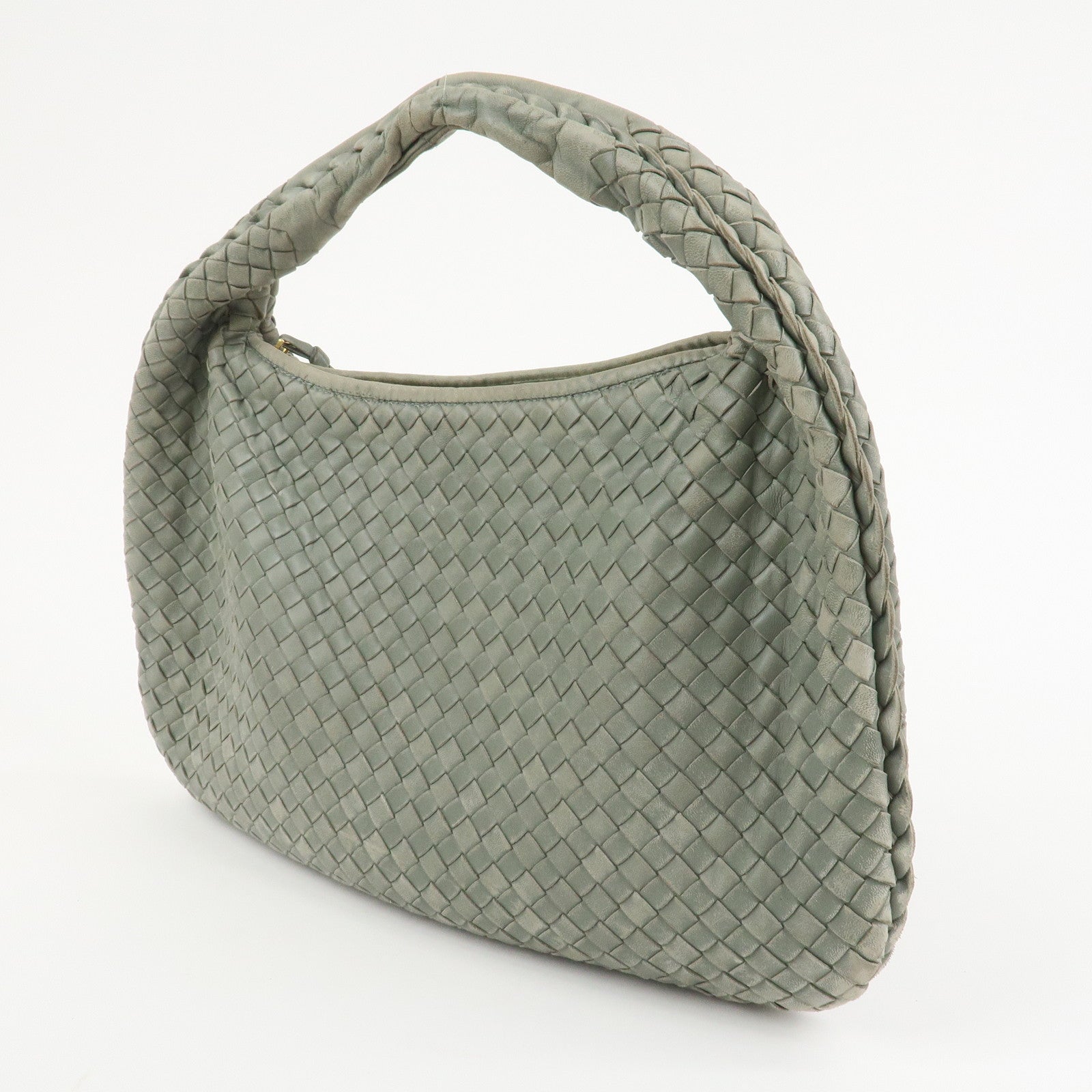 BOTTEGA VENETA Hobo Intrecciato Leather Shoulder Bag Hand Bag Grey