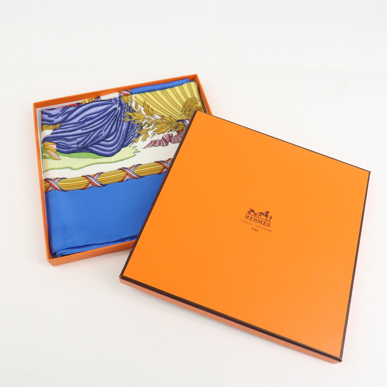 HERMES Carre 90 Silk 100% Scarf Blue Multi Color Used