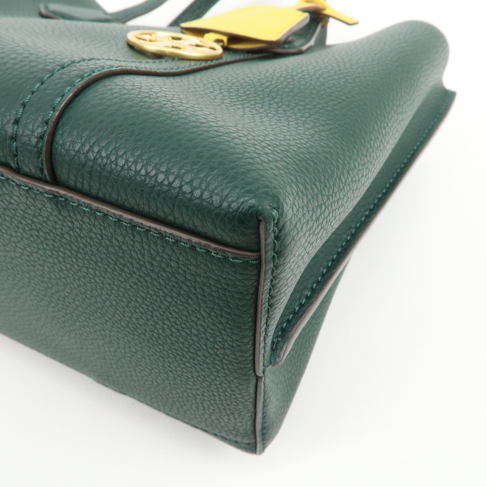 TORY BURCH Perry Logo Leather 2Way Bag Hand Bag Shoulder Bag Green