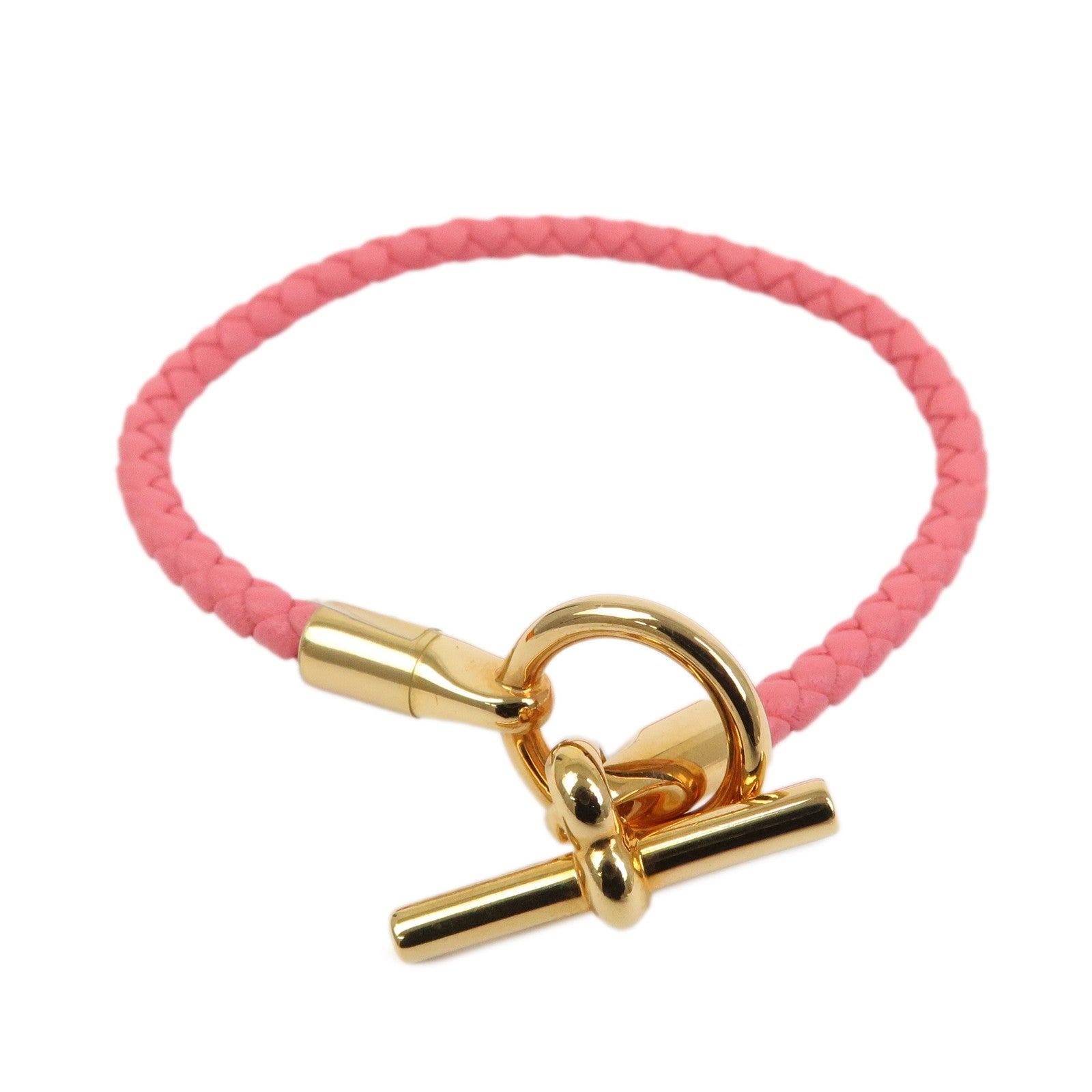 HERMES Glenan H Tresse en Veau Swift Leather Bracelet Pink