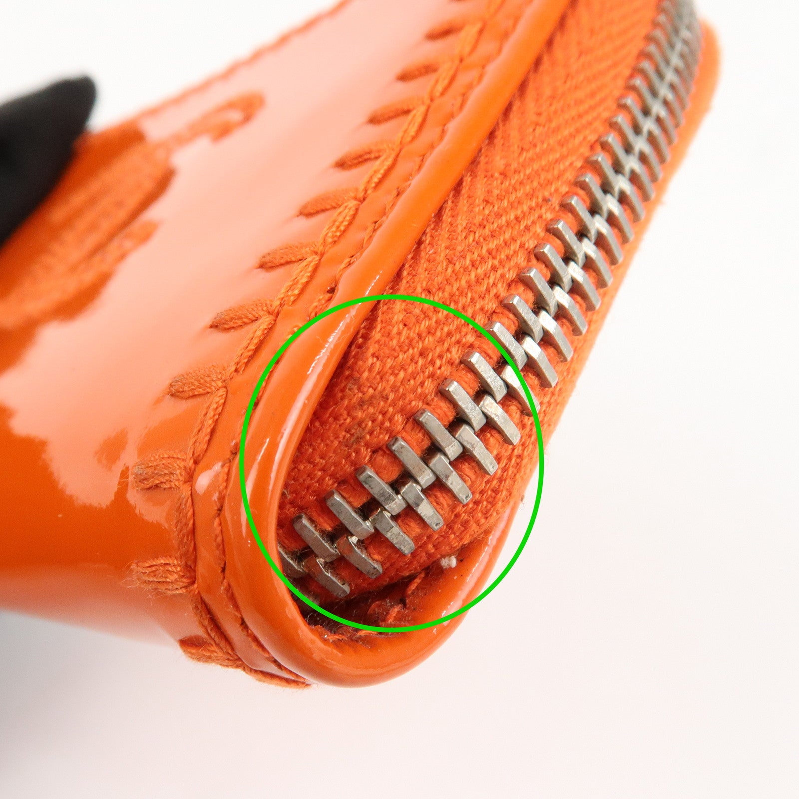 CHANEL COCO Mark Enamel Leather Round Zippy Coin Case Orange A68890 Used