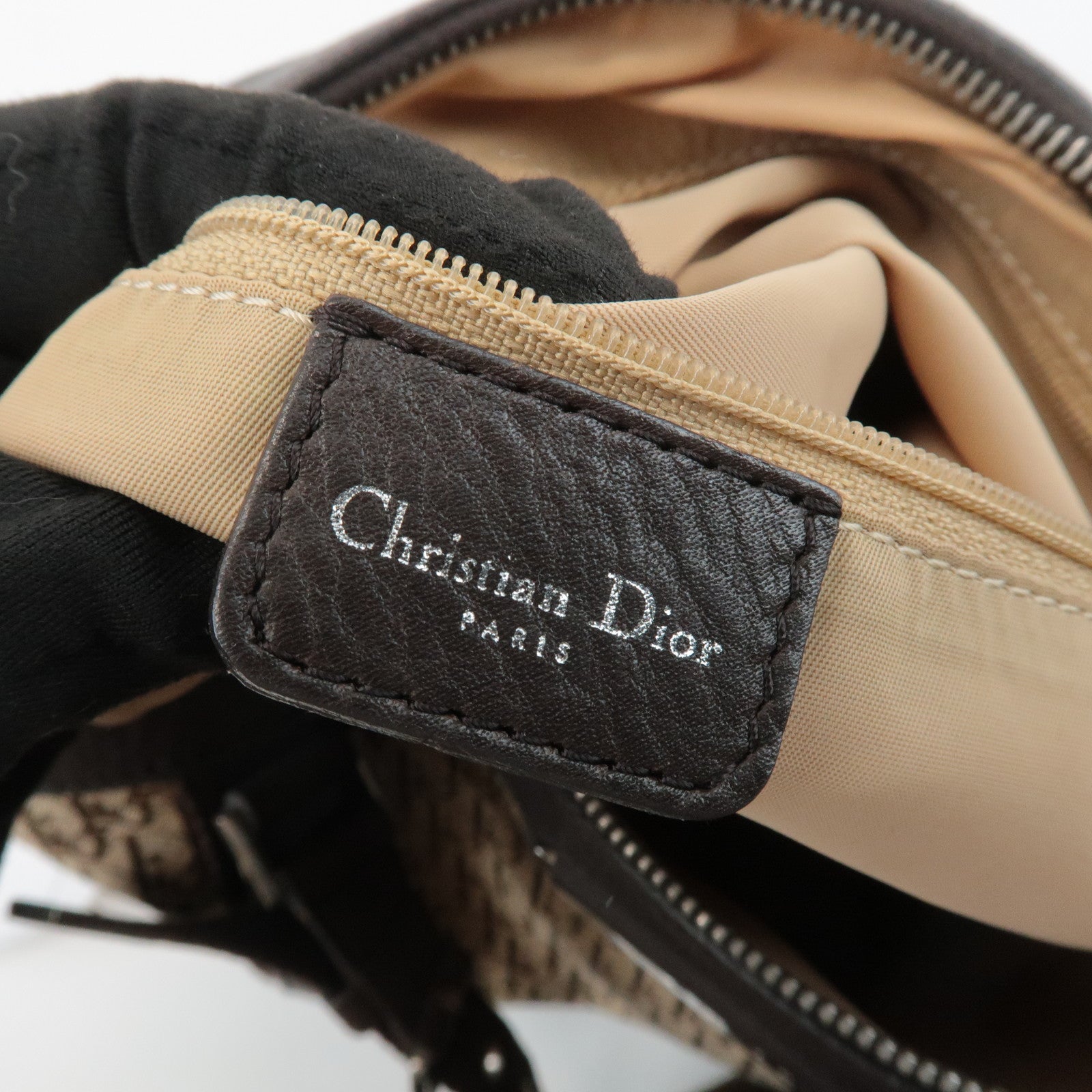 Christian Dior Trotter Street Chic Leather Canvas Boston Bag Beige Used