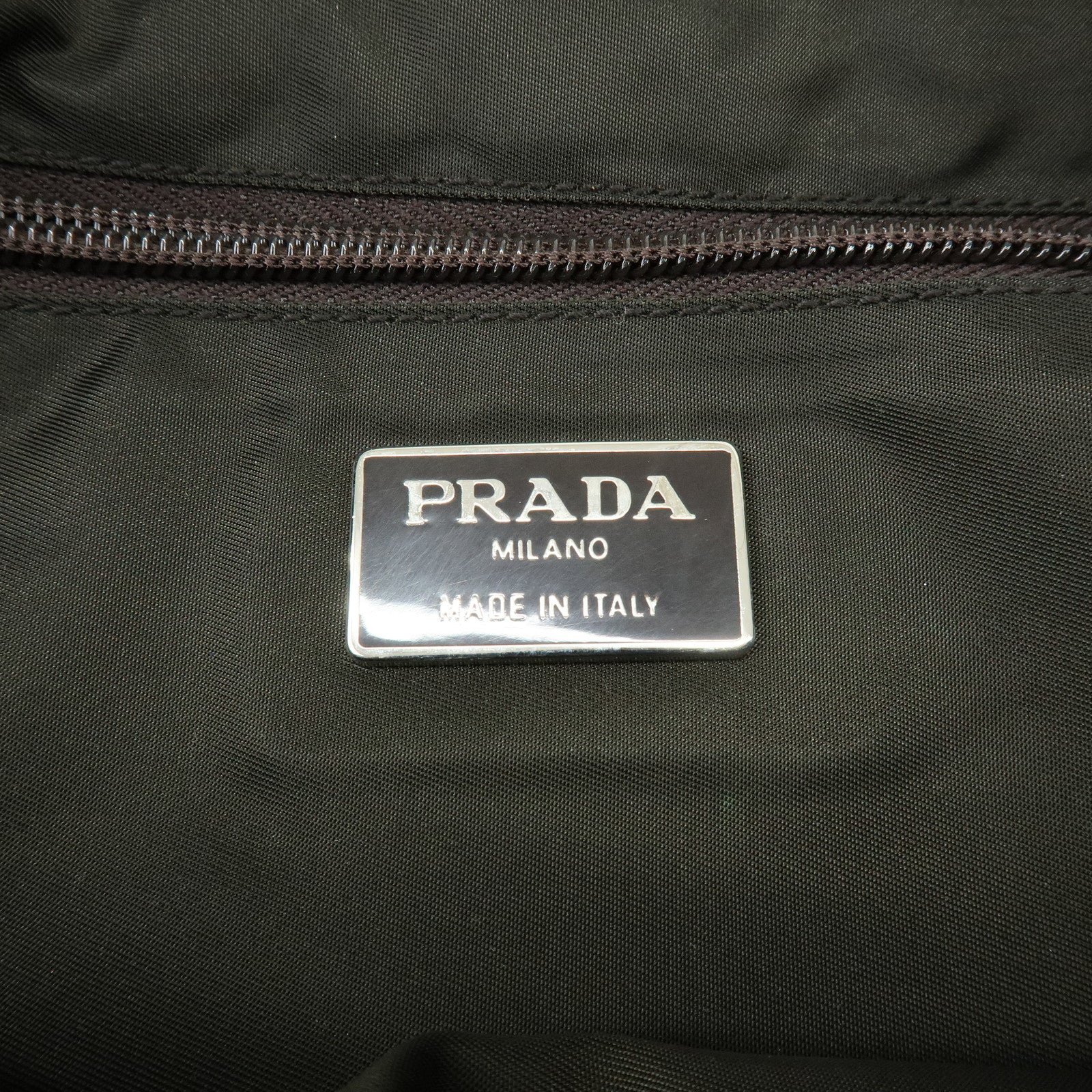 PRADA Triangle Logo Nylon Leather Hand Bag Cosmetic Case Khaki