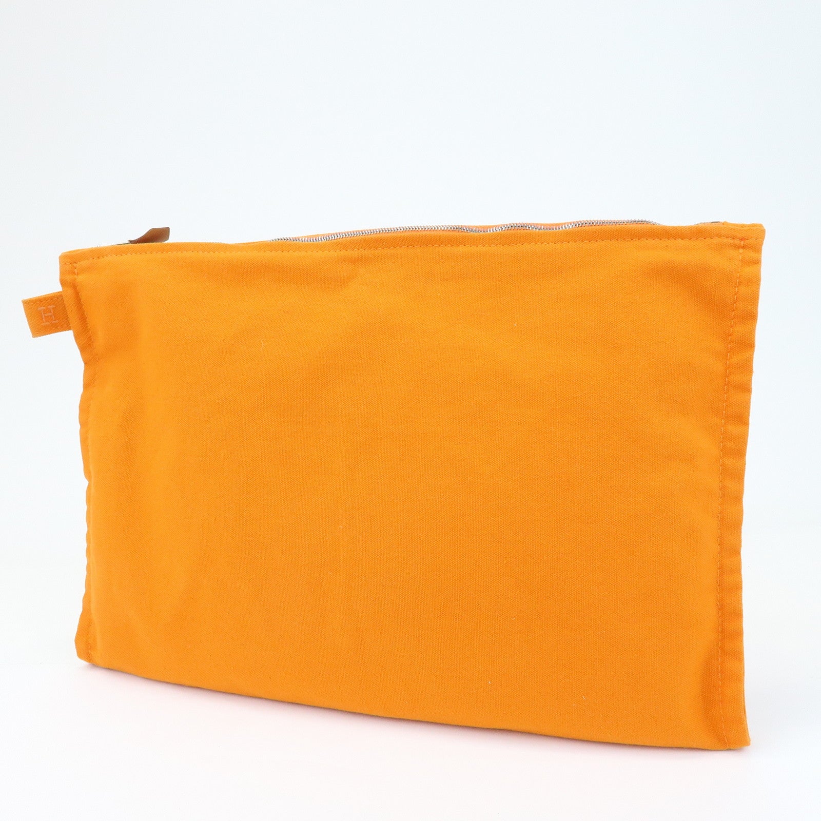 HERMES Cotton Leather Bora Bora GM Flat Pouch Fluorescent Orange