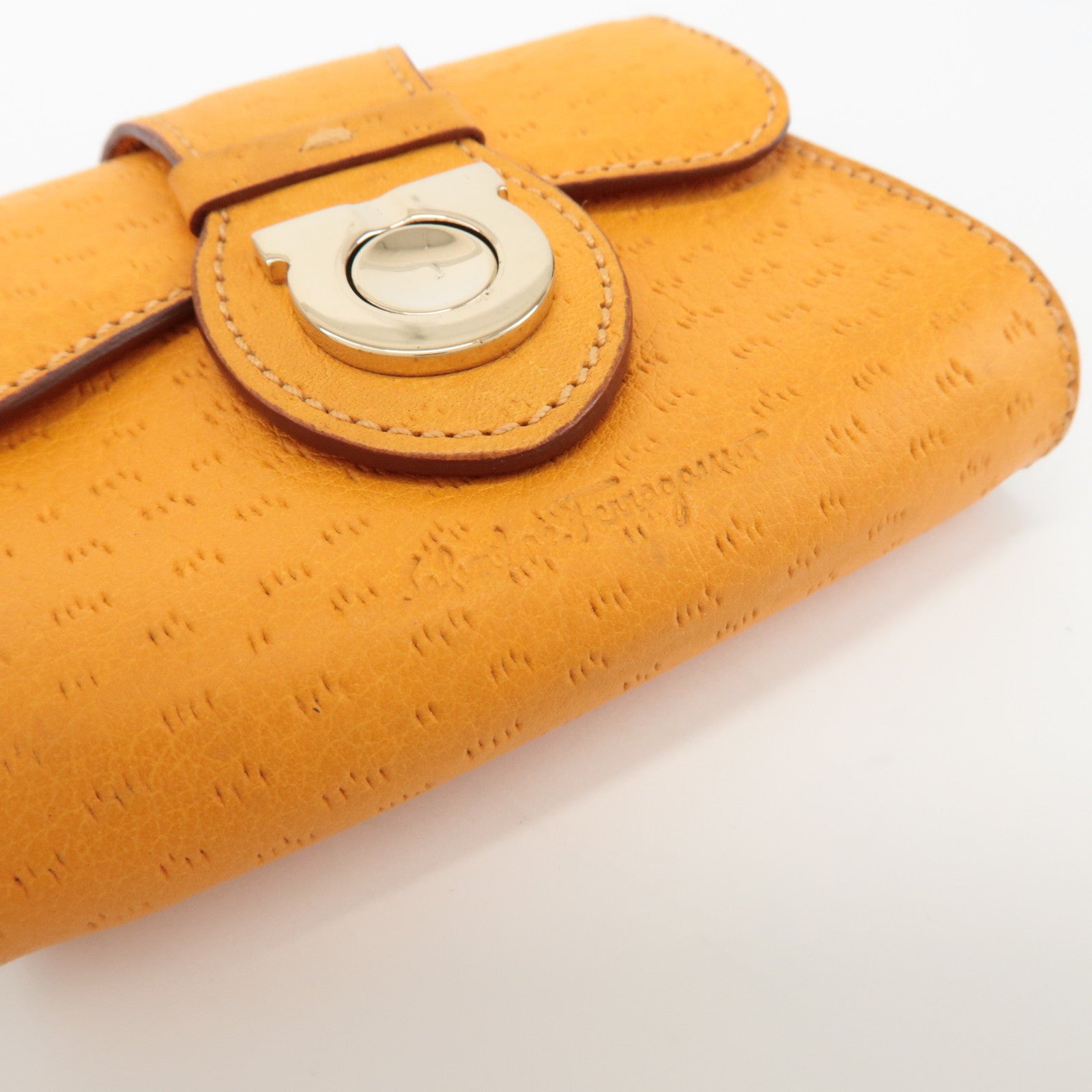 Ferragamo Gancini Leather Coin Case Coin Purse Key Case Orange