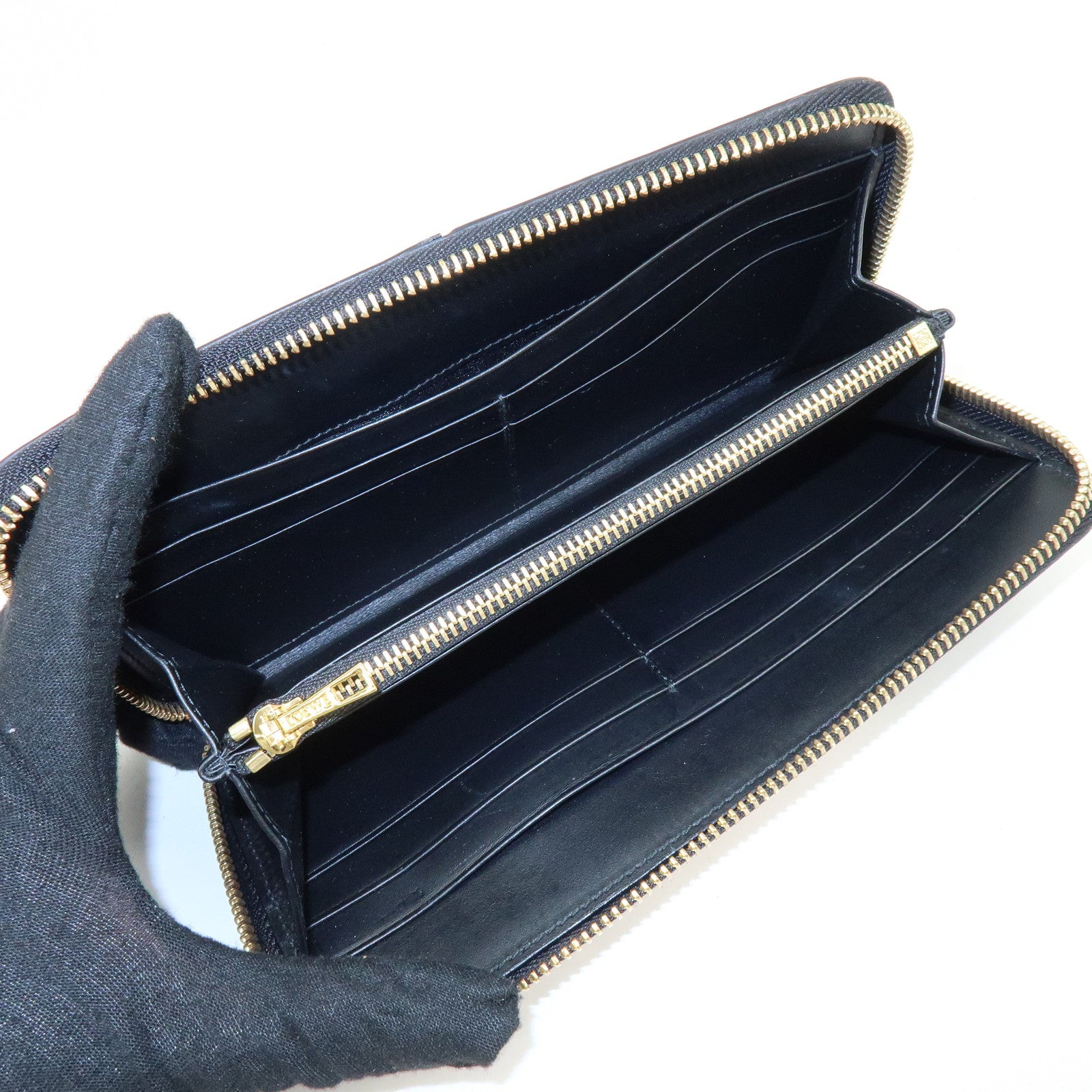 LOEWE Puzzle Calfskin Zippy Long Wallet Brown Beige Black