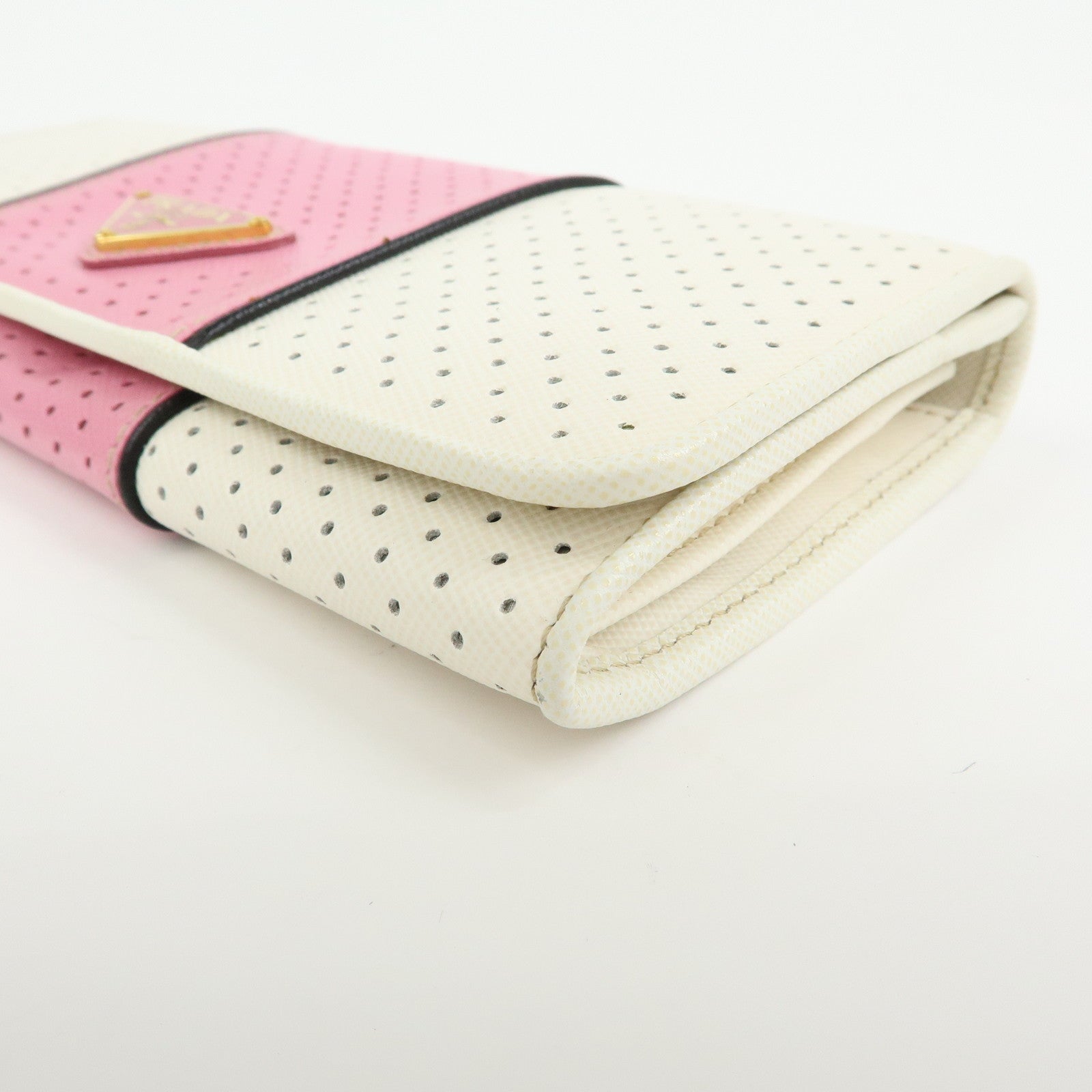 PRADA Triangle Logo Saffiano Leather Long Wallet White Pink 1M1132