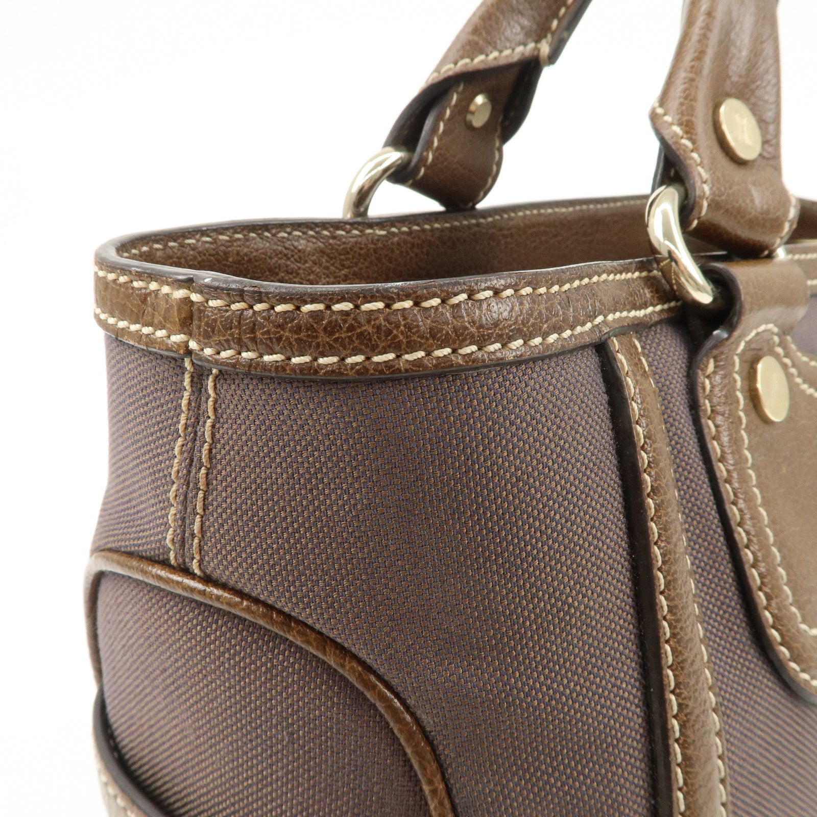CELINE Macadam Engraved Canvas Leather Boogie Bag Hand Bag Brown Used
