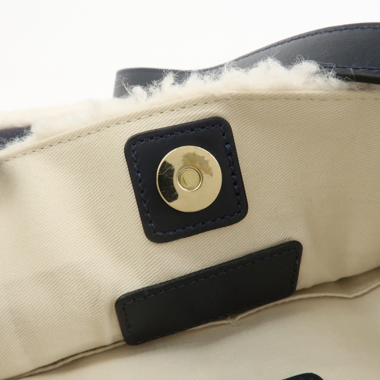 Chloe Fur Leather 2Way Bag Shoulder Bag Hand Bag Ivory Navy