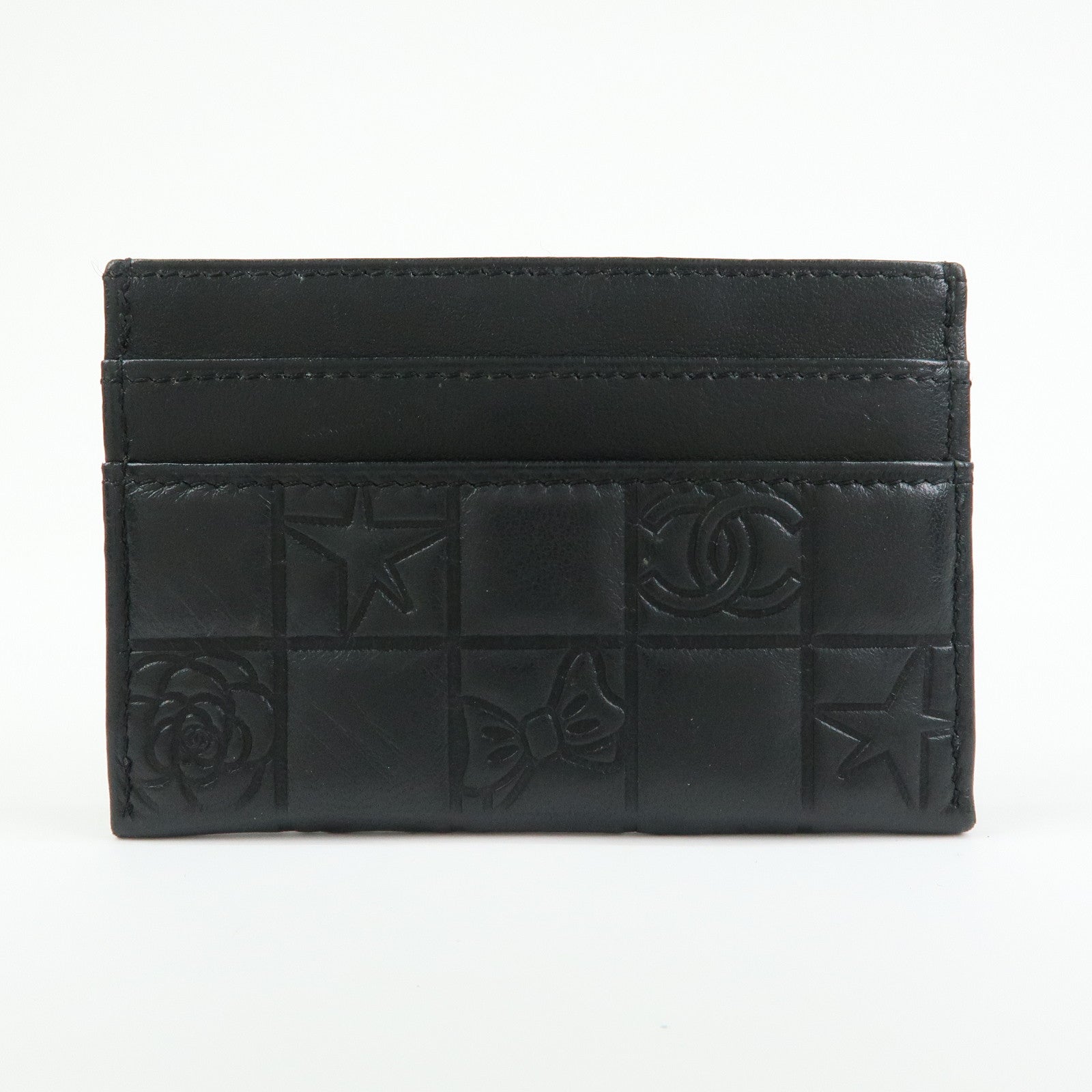 CHANEL Icon Line Lamb Skin Card Case Fragment Case Black A24211