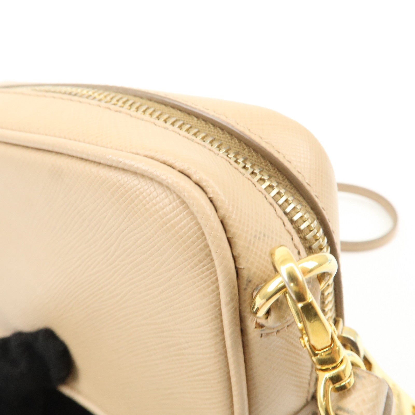 PRADA Logo Saffiano Leather Shoulder Bag Crossbody Bag Beige 1NF674 Used