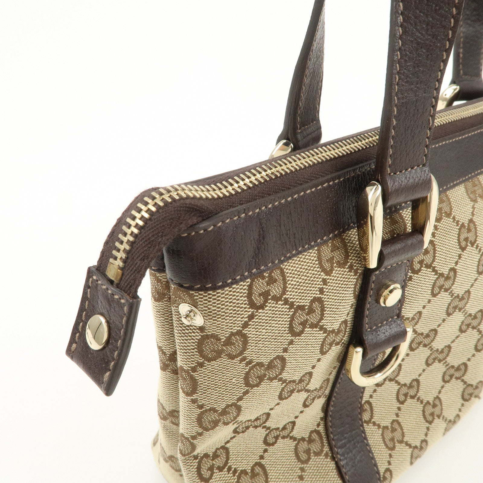 GUCCI Abbey GG Canvas Leather Tote Bag Beige Dark Brown 141471
