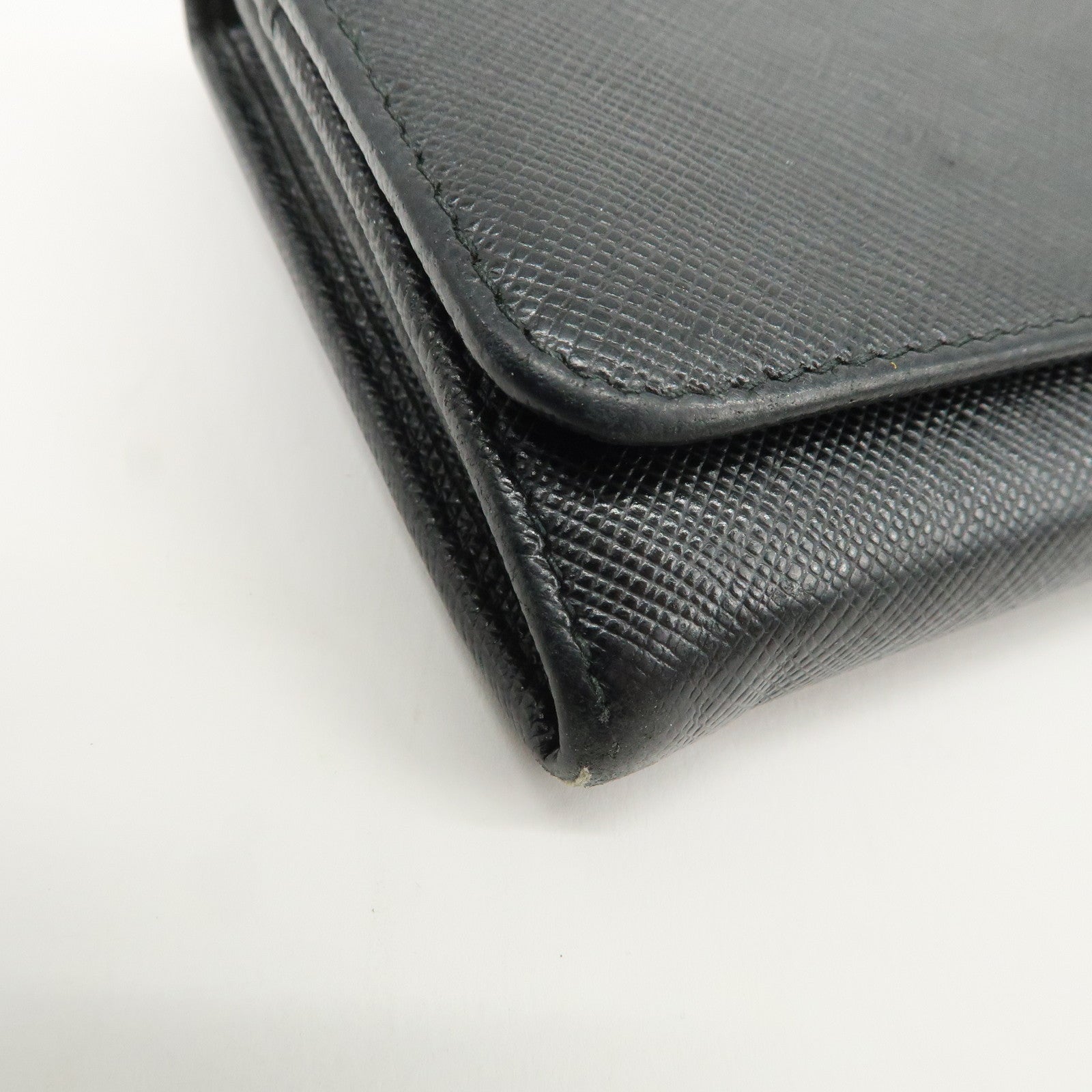 PRADA Saffiano Leather Flap Bi-Fold Long Wallet Black 1MH132