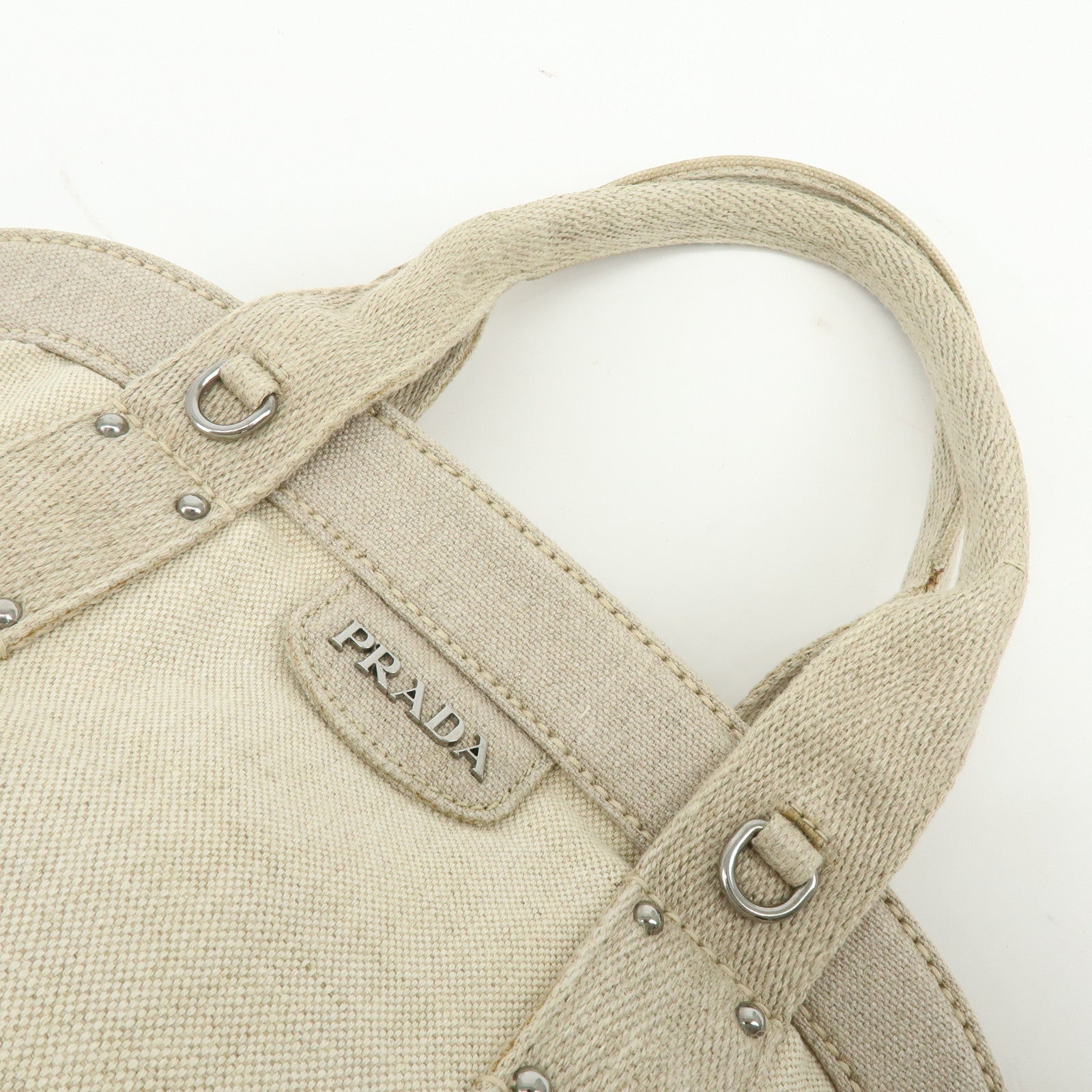 PRADA Denim Boston Bag Hand Bag Natural BN1886