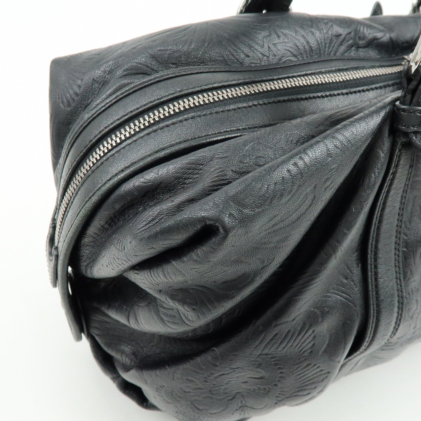 LOEWE Canela Nappa Leather Mini Boston Bag Shoulder Bag Black