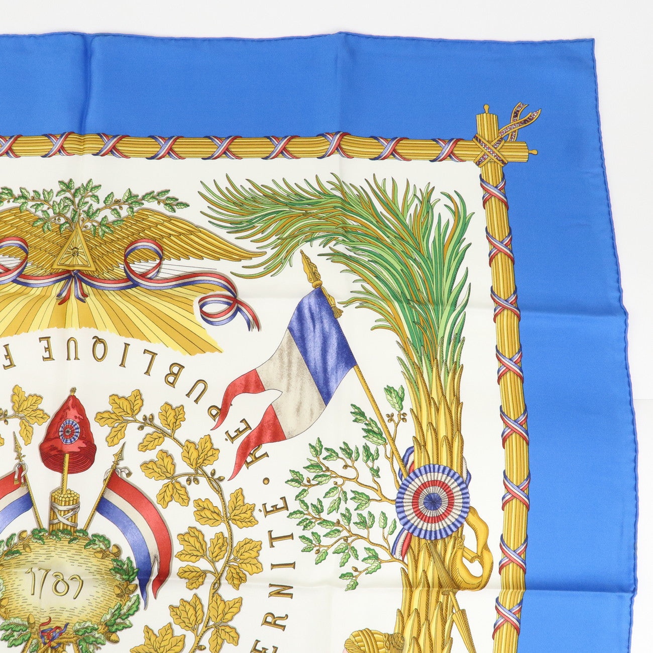 HERMES Carre 90 Silk 100% Scarf Blue Multi Color Used