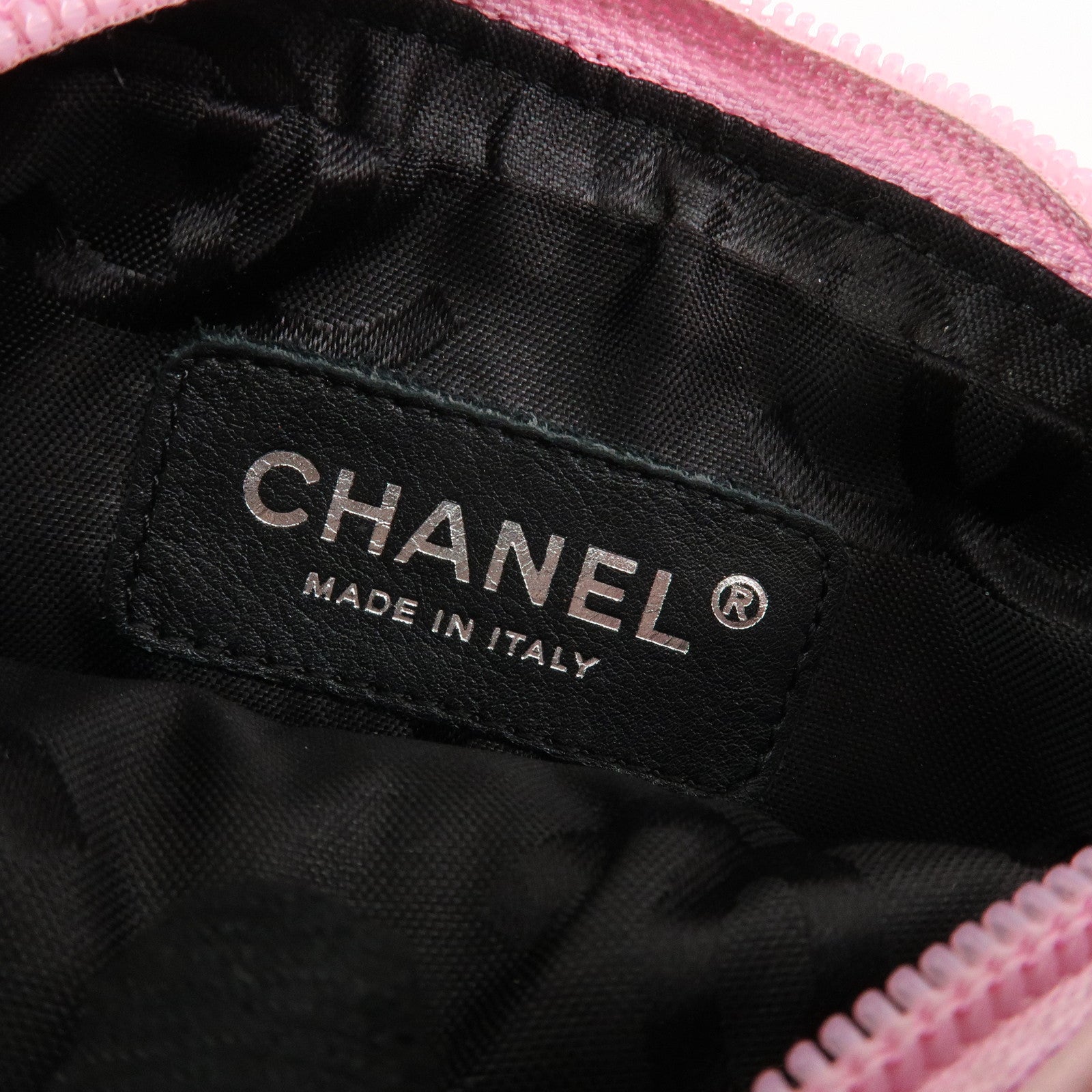 CHANEL Cambon Lamb Skin Small Pochette Shoulder Bag Pink Black A25177 Used