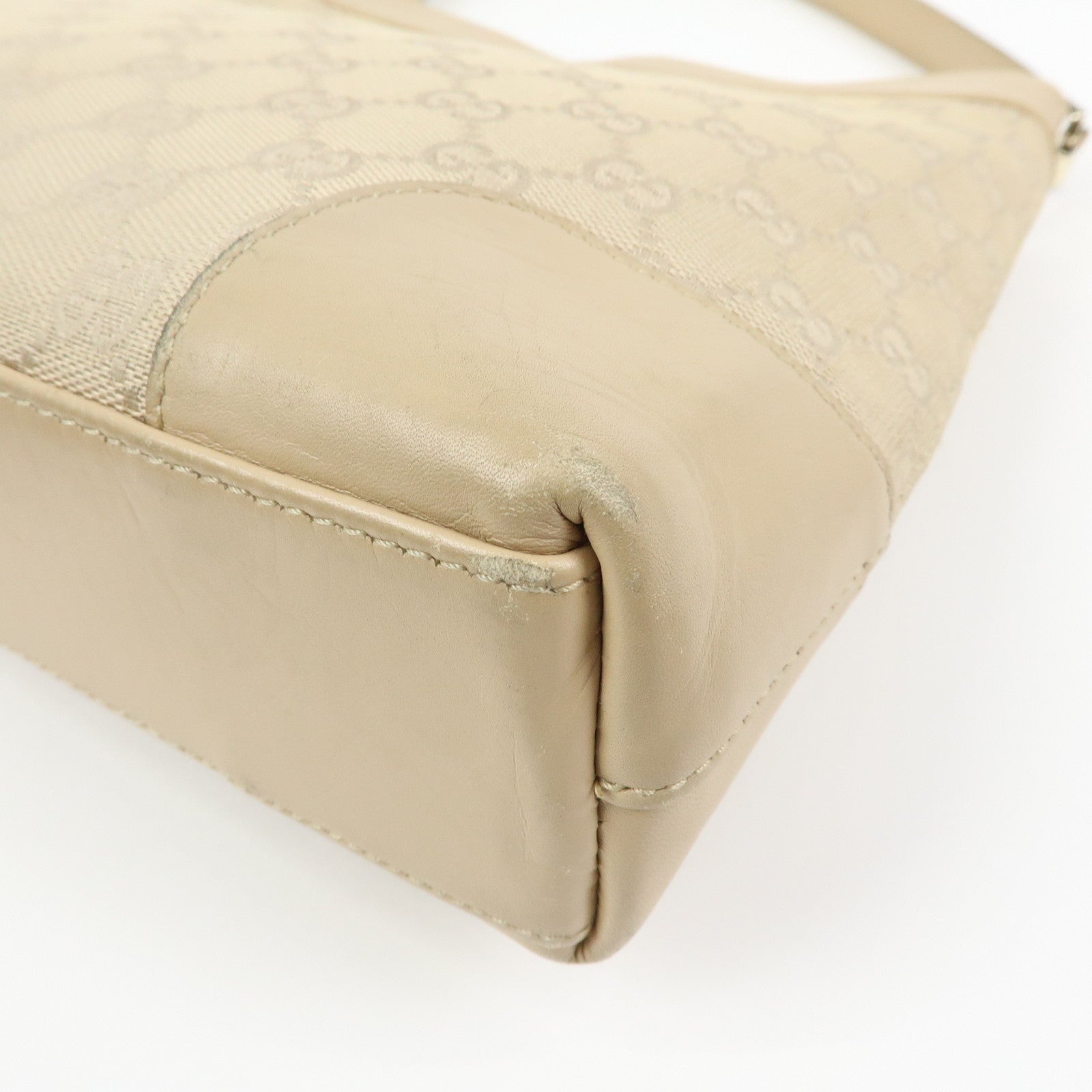 GUCCI GG Canvas Leather Shoulder Bag Hand Bag Beige 33900