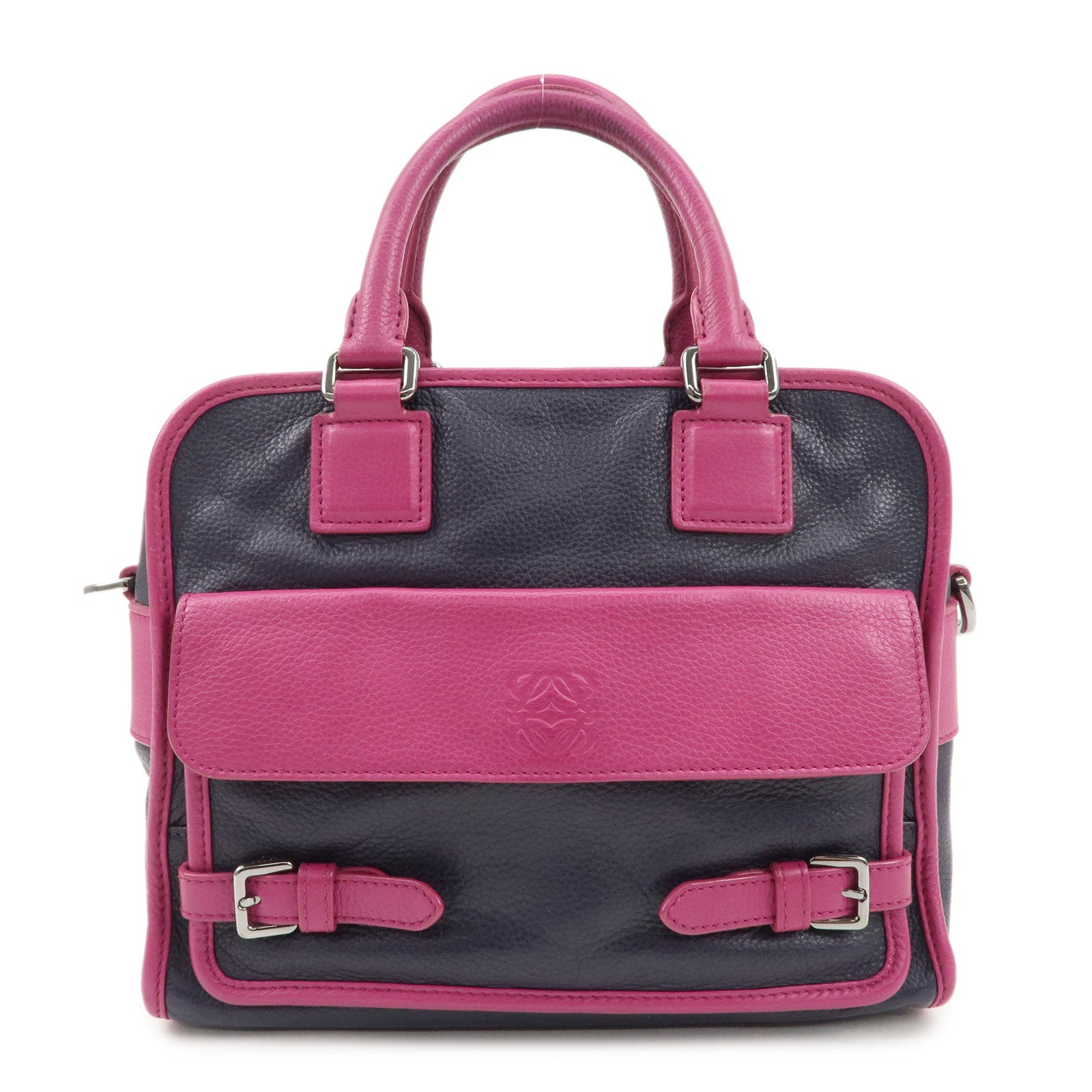 LOEWE Cruz Leather 2Way Hand Bag Navy Purple Used