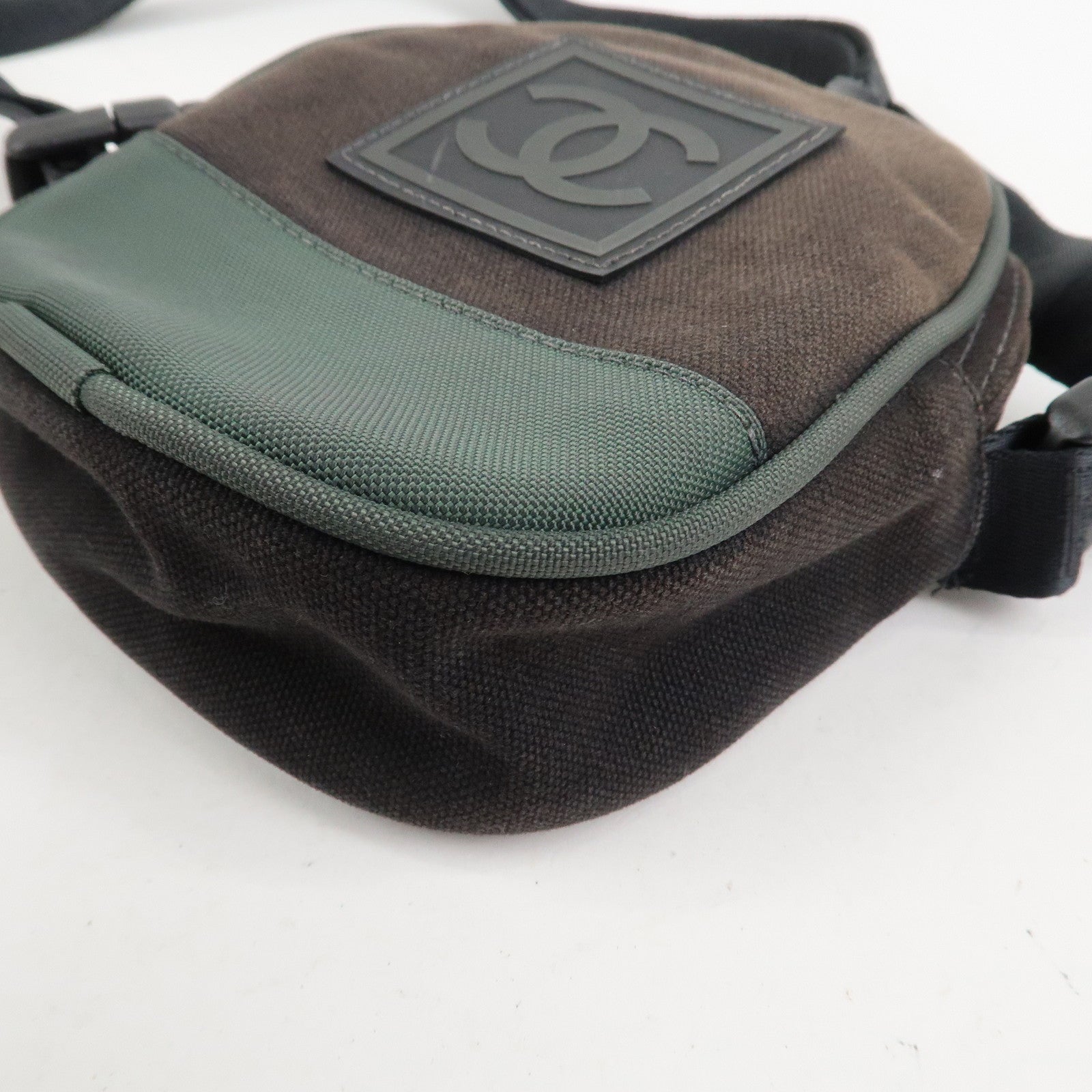 CHANEL Sports COCO Mark Canvas Shoulder Bag Black Green A23300