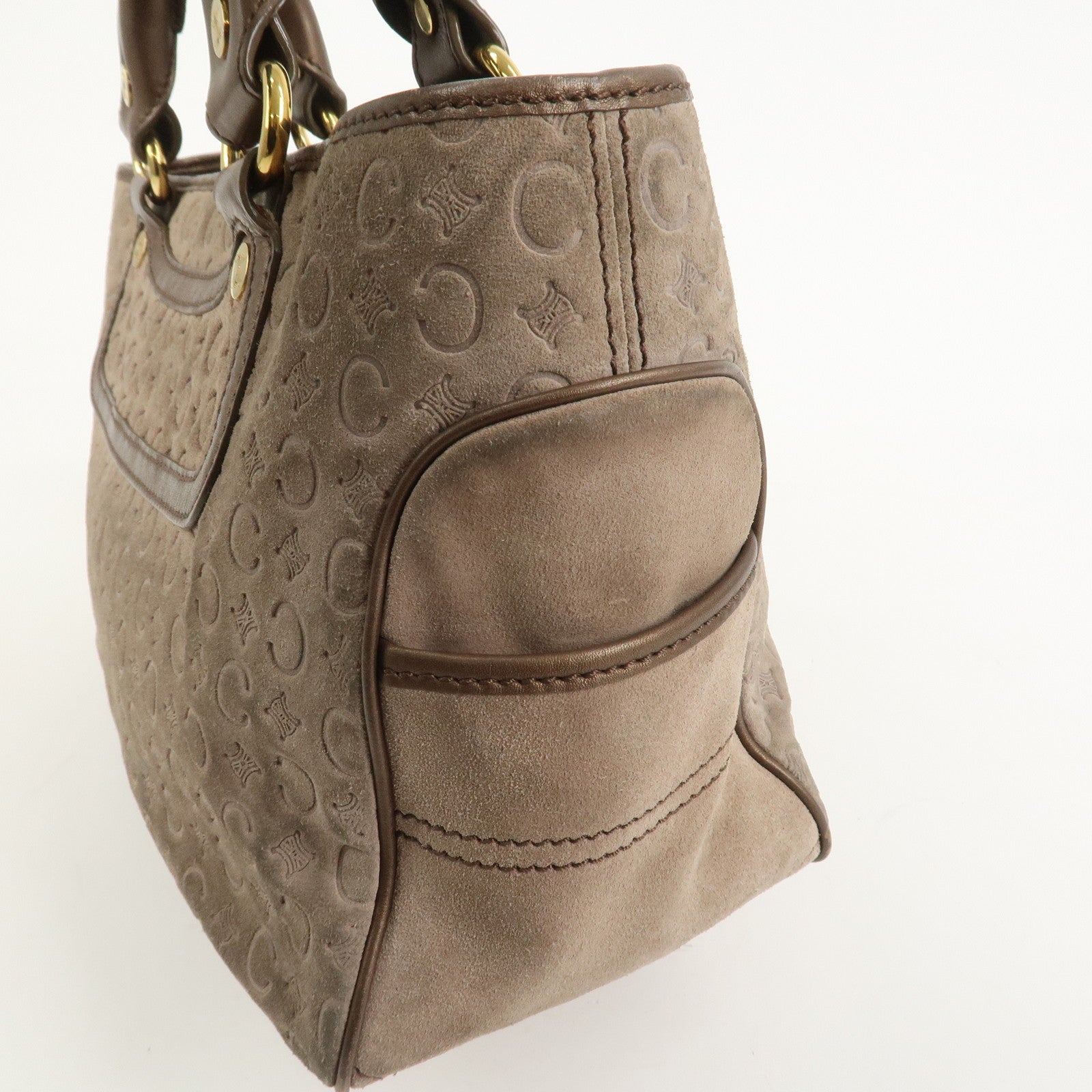 CELINE C Macadam Suede Leather Boogie Bag Hand Bag Beige Brown
