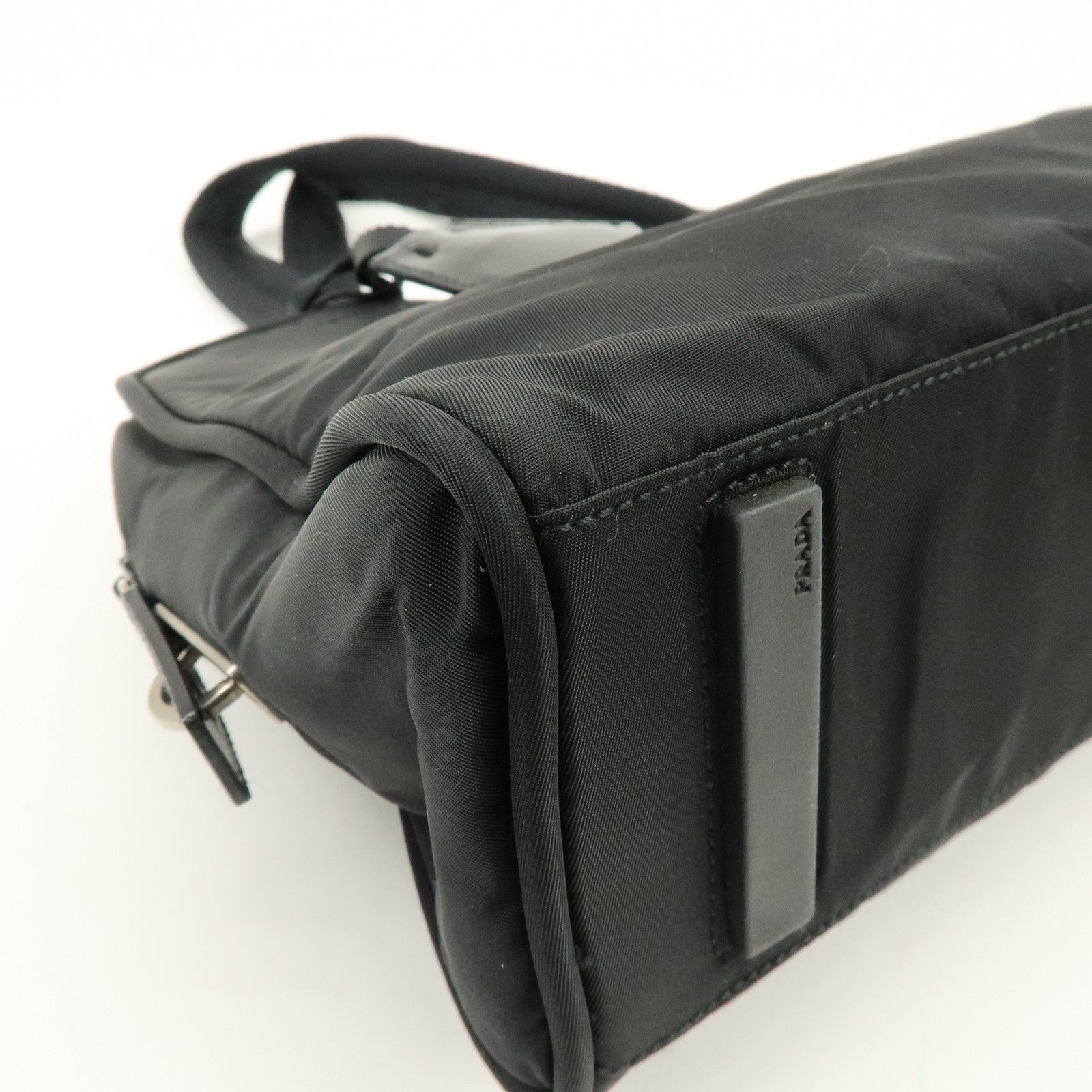 PRADA Triangle Logo Nylon Leather Hand Bag Tote Bag Black B8495