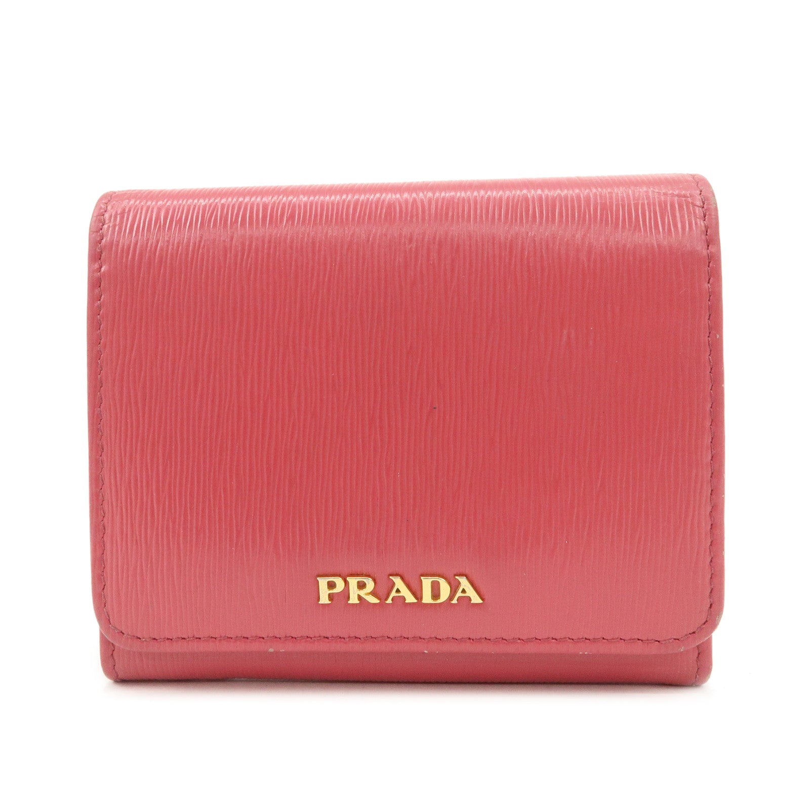PRADA Saffiano Leather Trifold Compact Wallet Pink 1MH176 Used