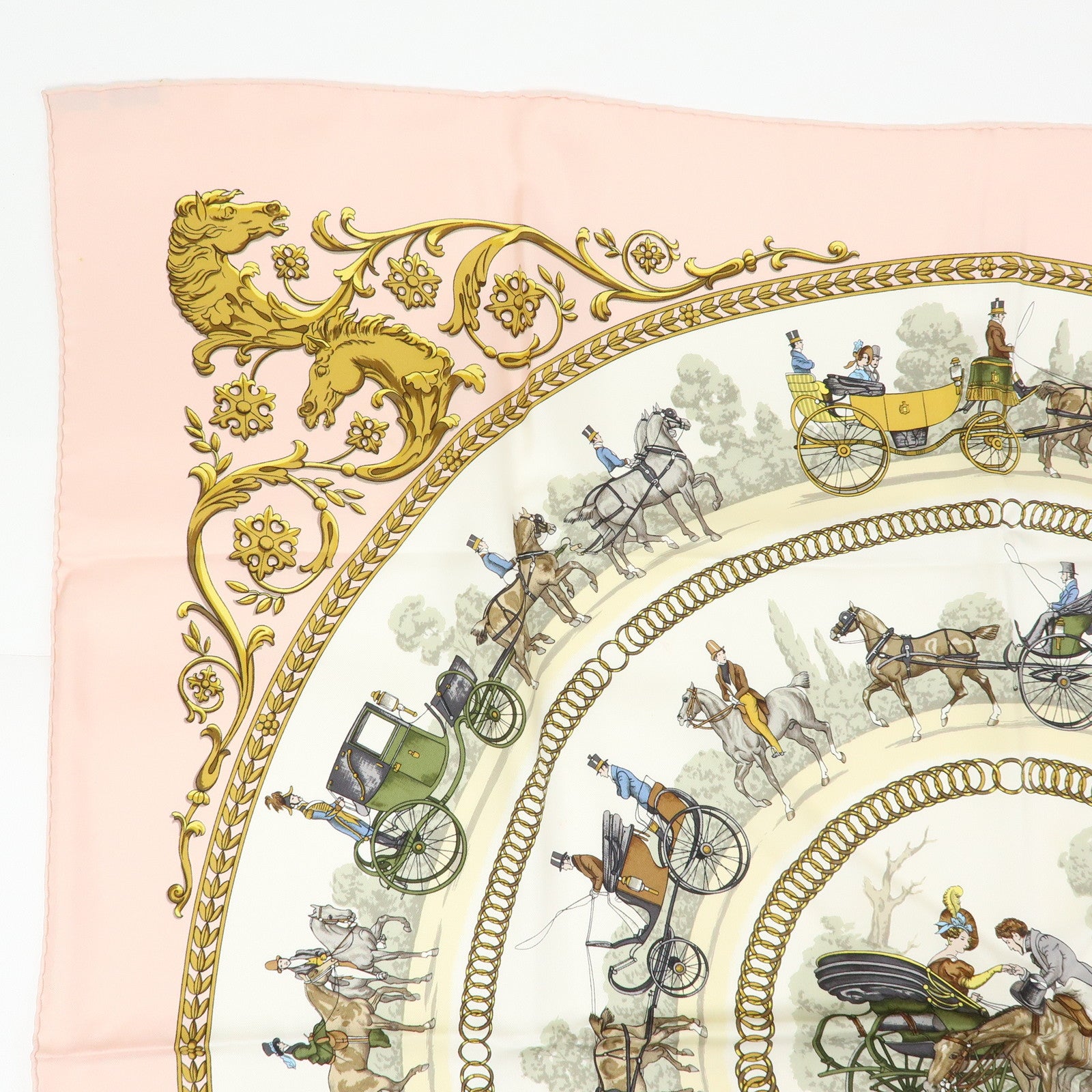 HERMES Carre 90 Set of 2 Silk 100% Scarf Light Pink Navy White
