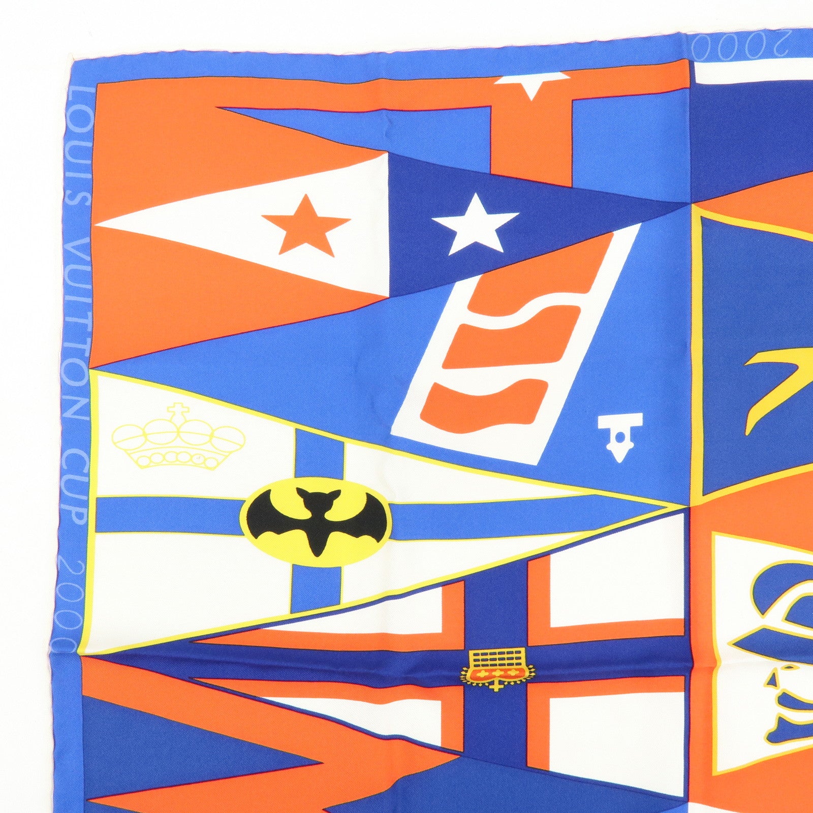 Louis Vuitton LV Cup Silk 100% Scarf Flag Print Blue Red White