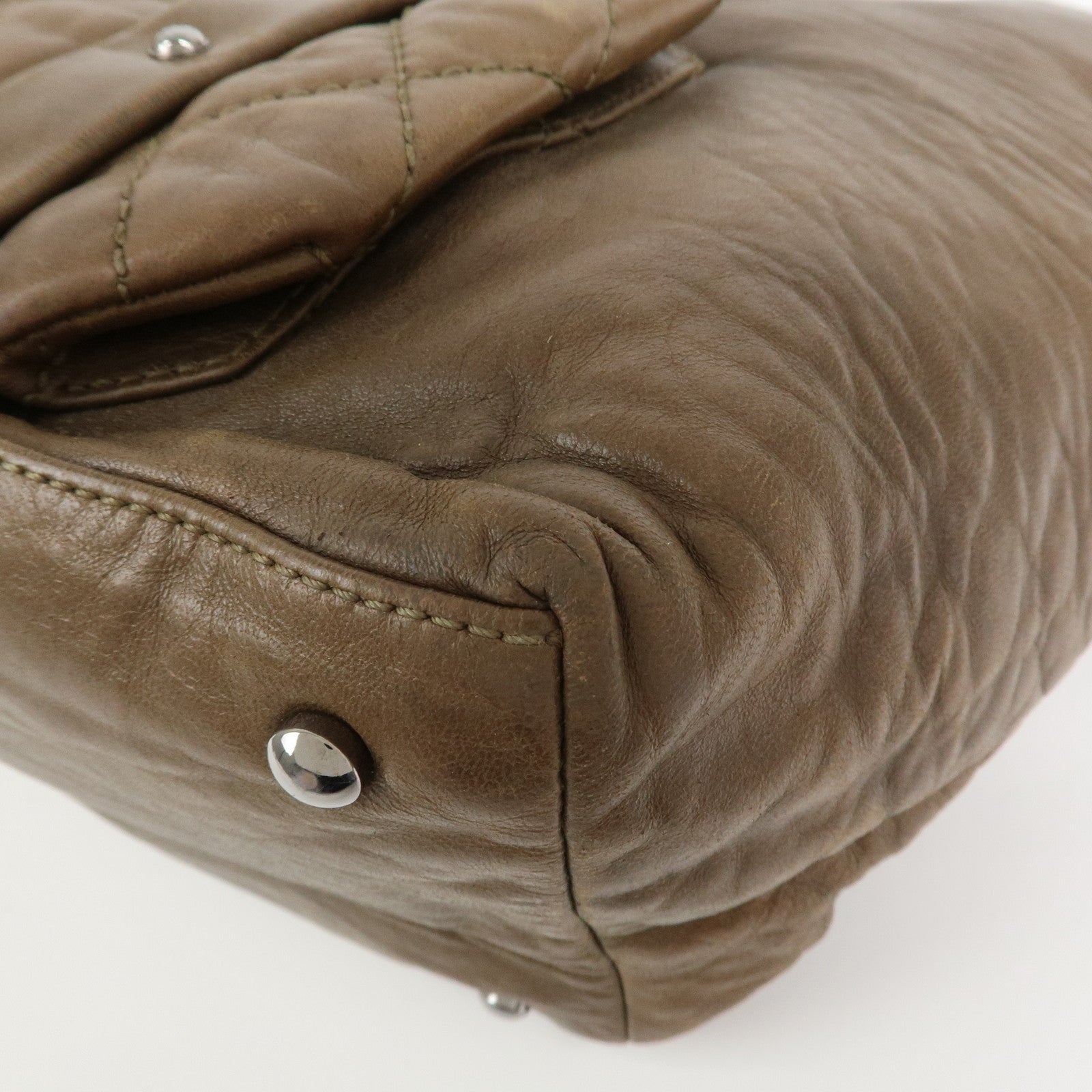 CHANEL Matelasse Lamb Skin Tote Bag Hand Bag Khaki