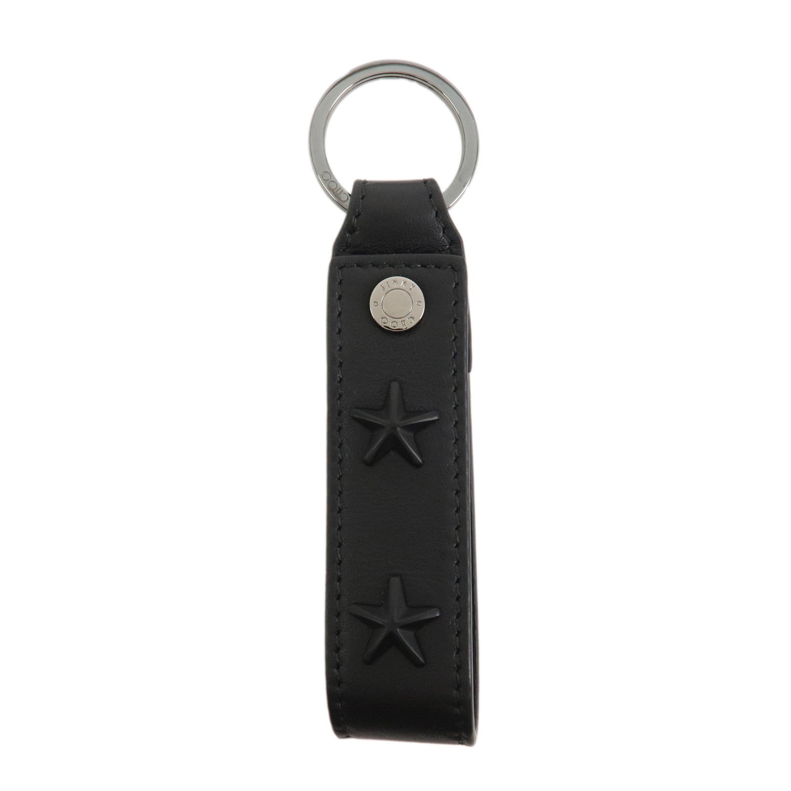 JIMMY CHOO Leather Bag Charm Key Chain Star Studs Black