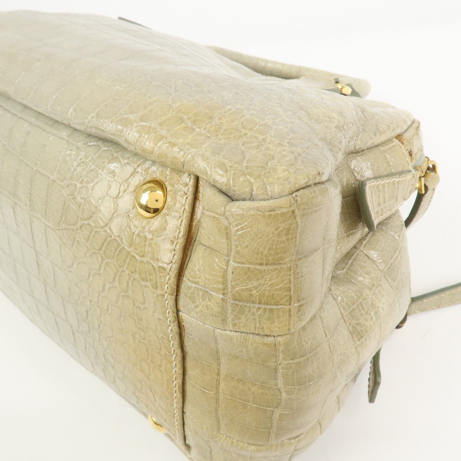 MIU MIU Logo Embossed Leather 2Way Bag Hand Bag Shoulder Bag Beige