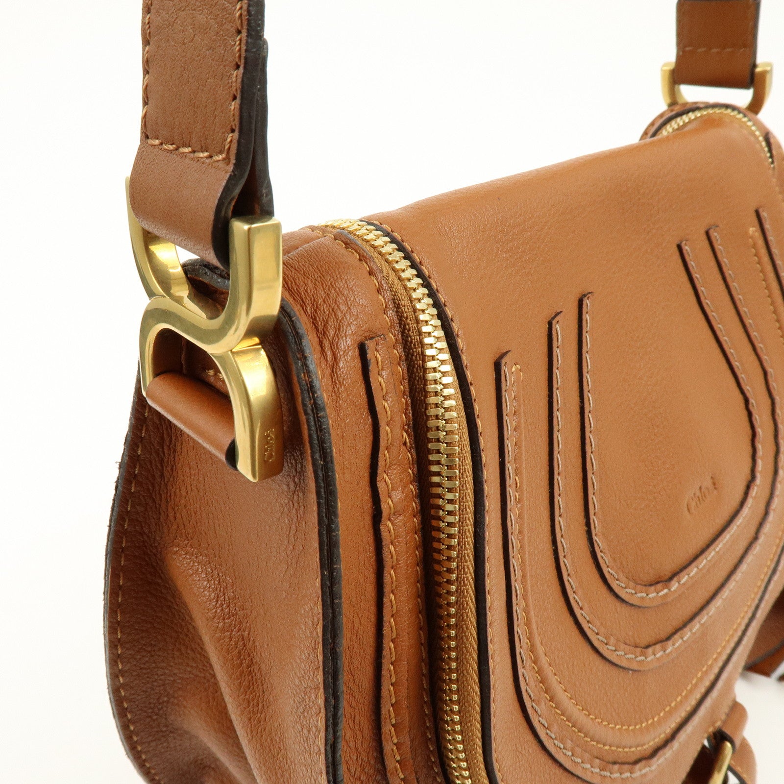 Chloe Marcie Leather Shoulder Bag Crossbody Bag Brown Camel