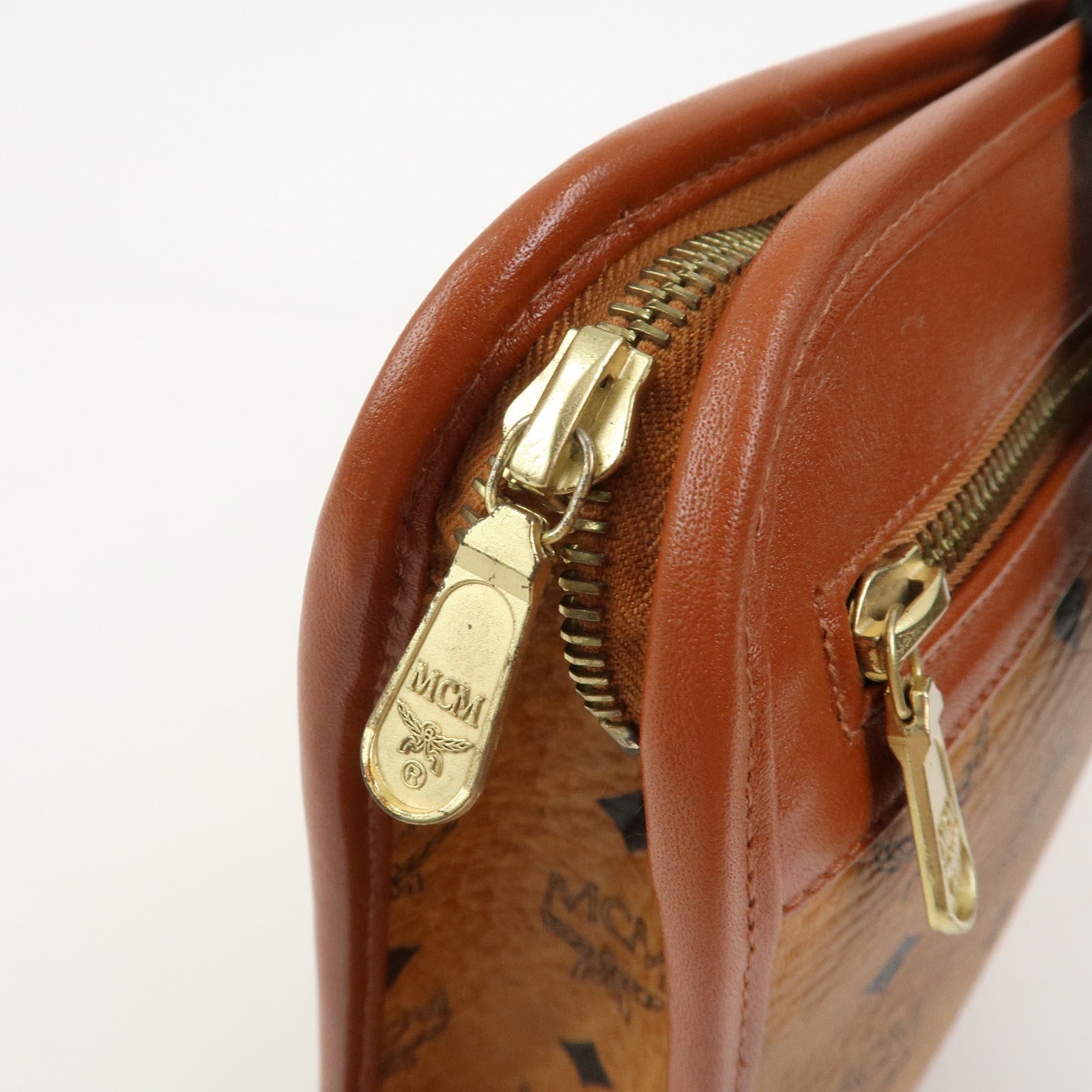 MCM Visetos Leather Clutch Bag Pouch Light Brown