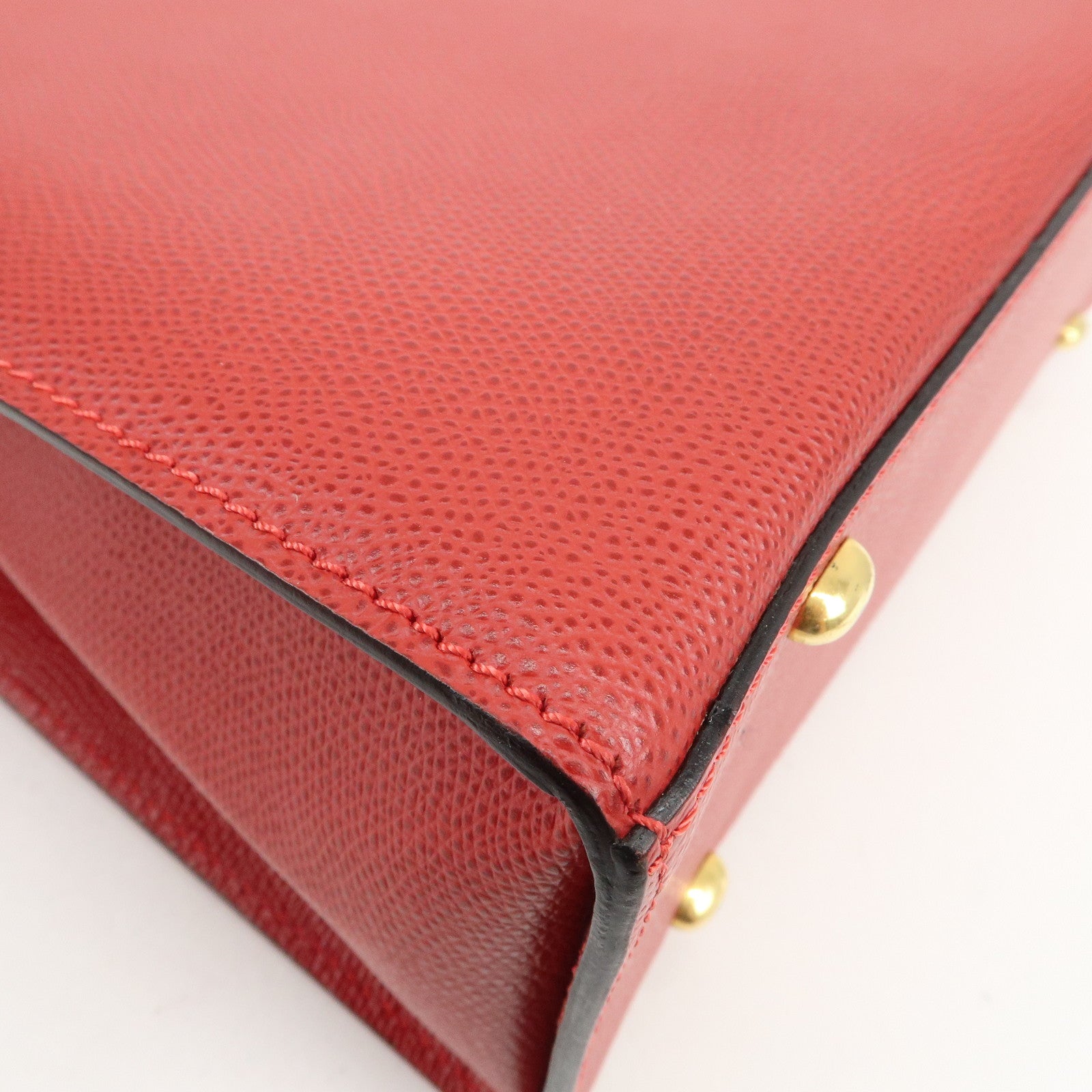 CELINE Leather Top Handle Turn Lock 2Way Hand Bag Shoulder Bag Red