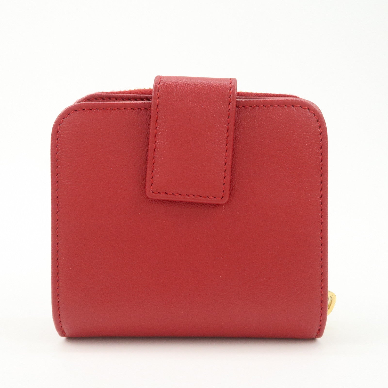 SAINT LAURENT Leather Compact Bi-fold Wallet Red