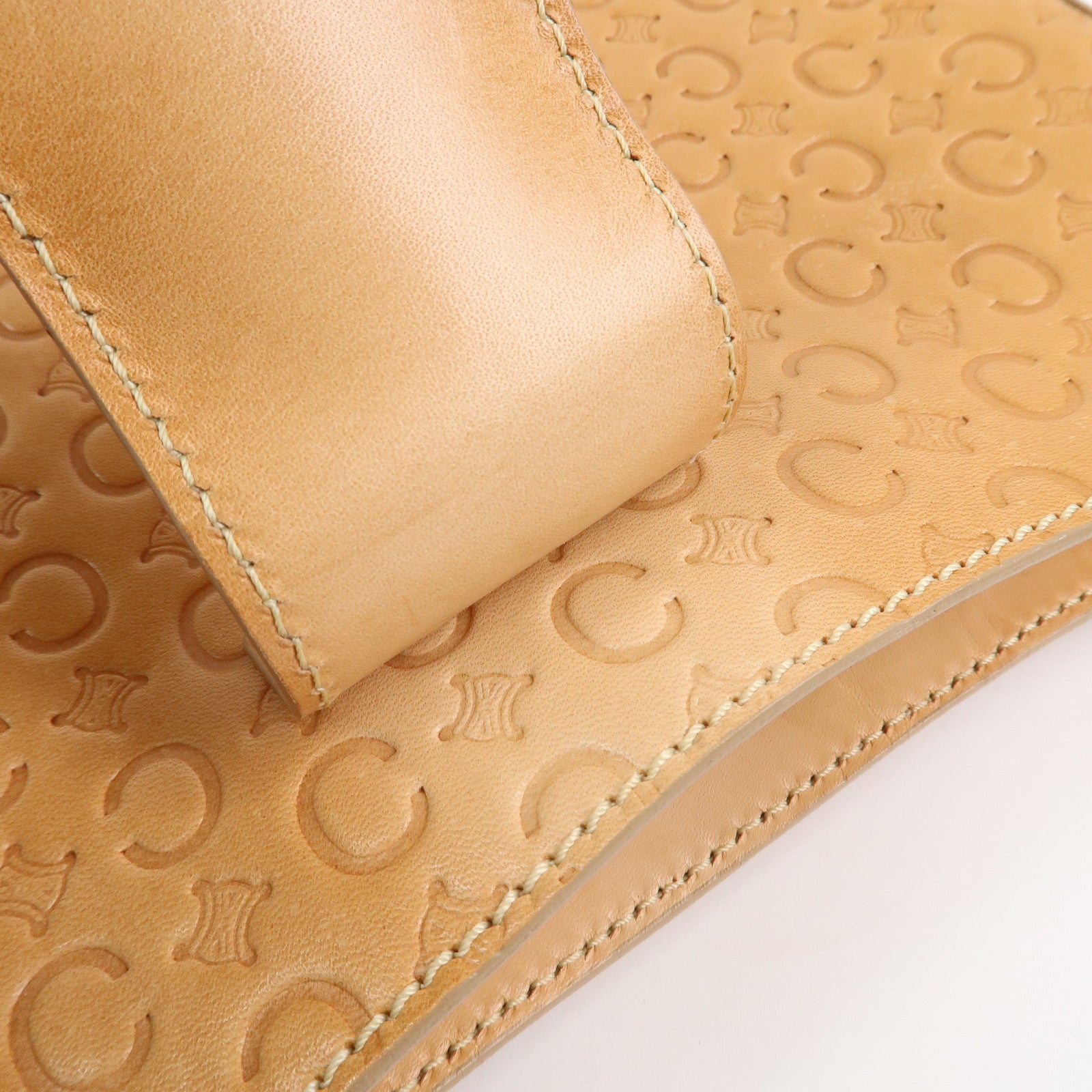 CELINE C Macadam Leather Shouler Bag Hand Bag Beige