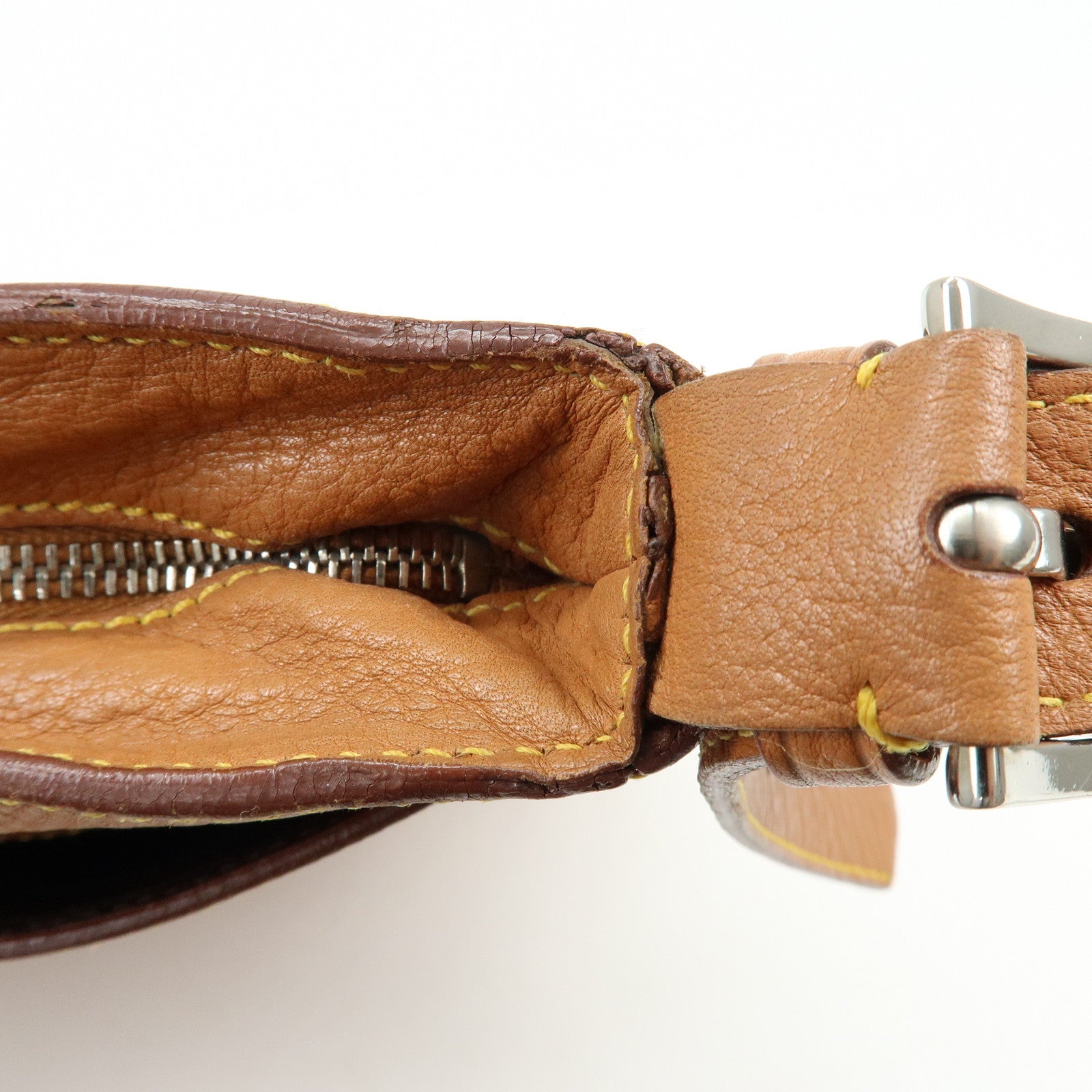 PRADA Triangle Logo Calf Leather Shoulder Crossbody Bag Brown