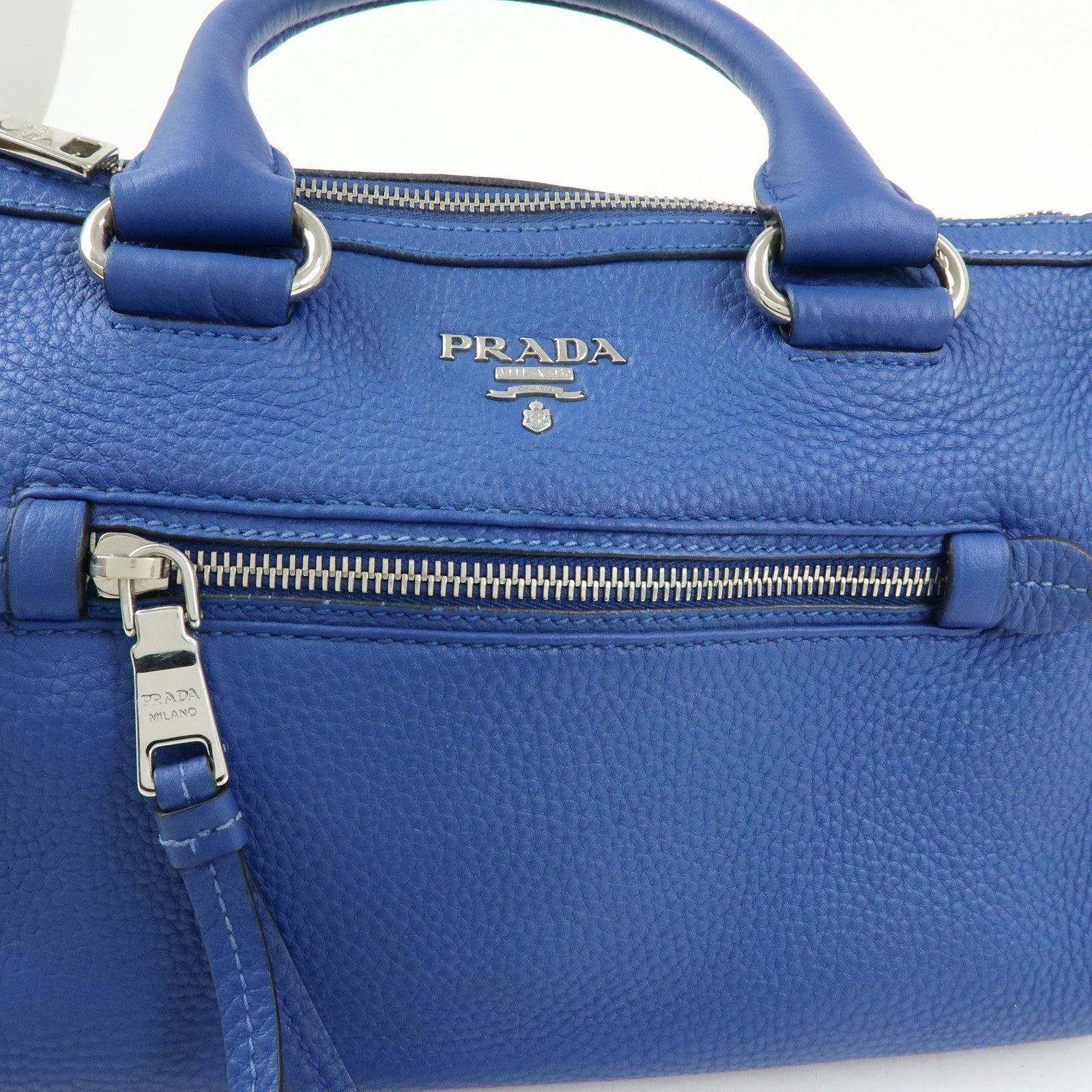 PRADA Leather 2Way Bag Hand Bag Shoulder Bag Blue BL0805