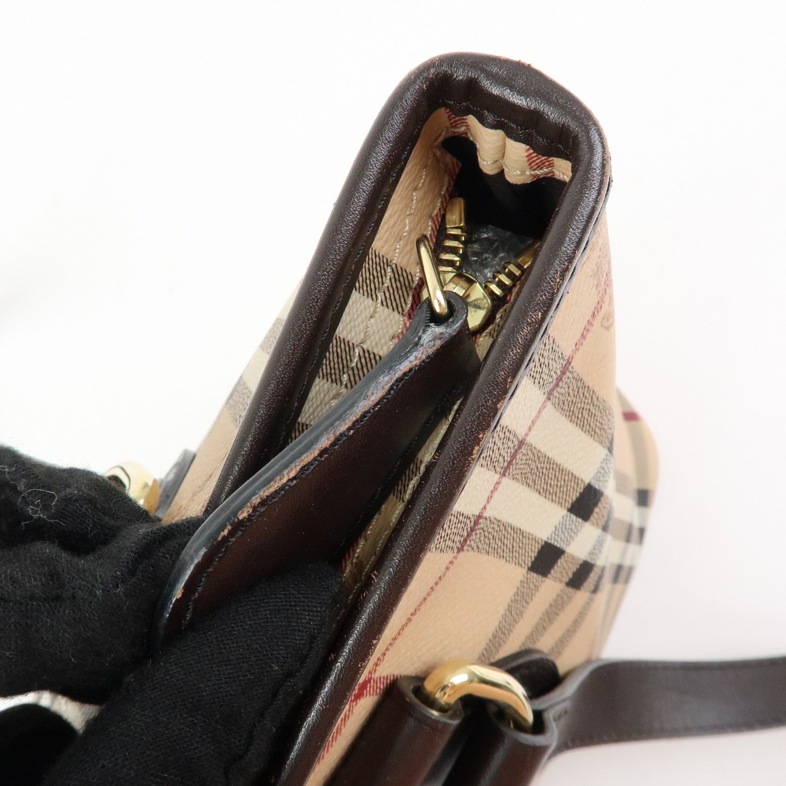 BURBERRY PVC Leather Nova Plaid Tote Bag Shoulder Bag Beige Brown