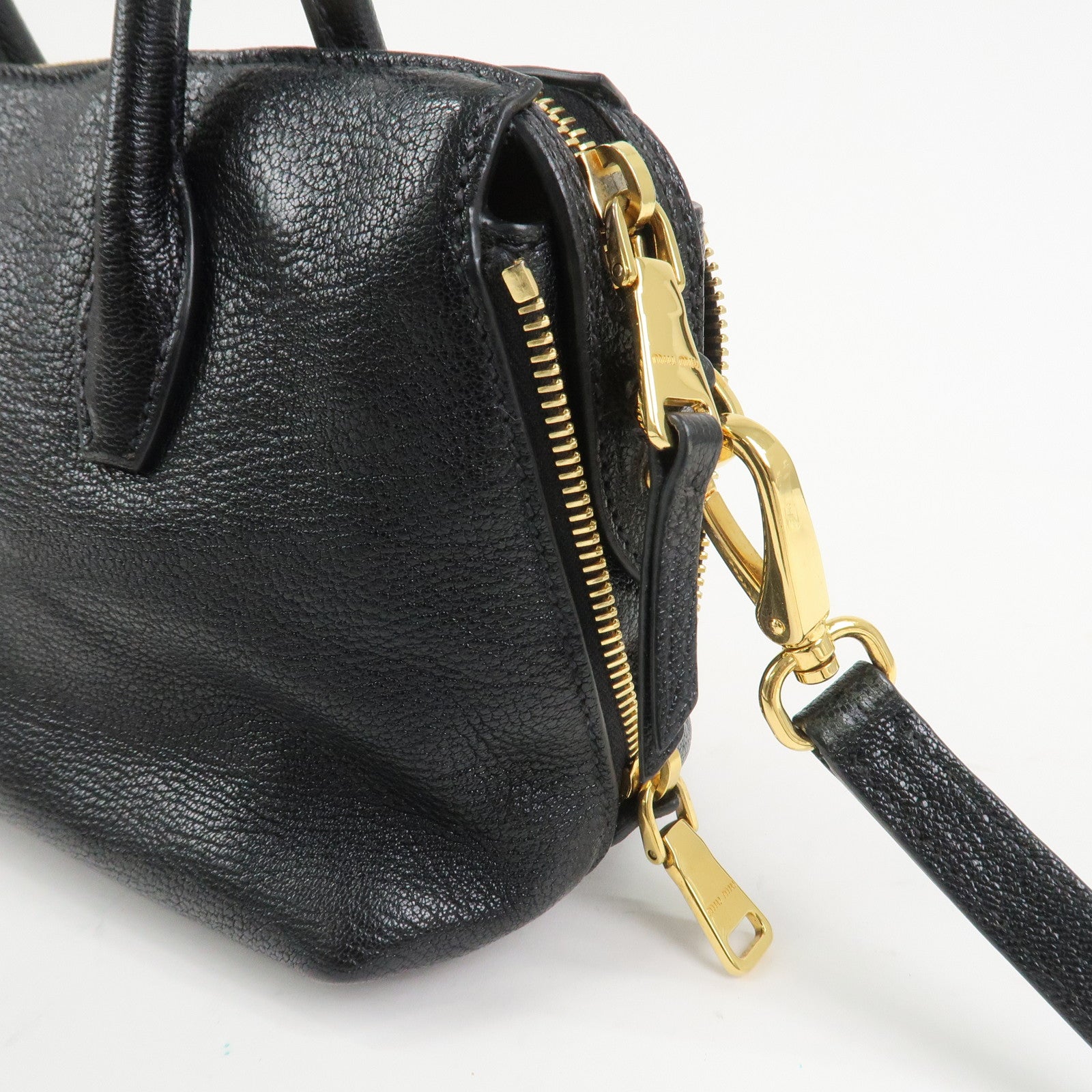 MIU MIU MADRAS Leather 2Way Bag Hand Bag Shoulder Bag Black