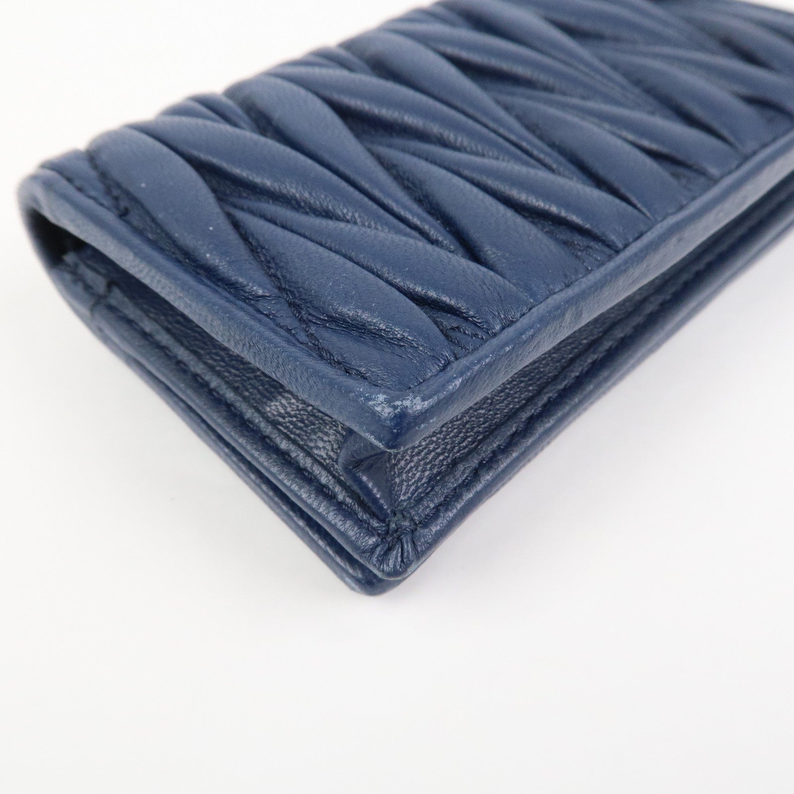 MIU MIU Matelasse Leather Keyring Card Case Card Holder Blue 5MC407