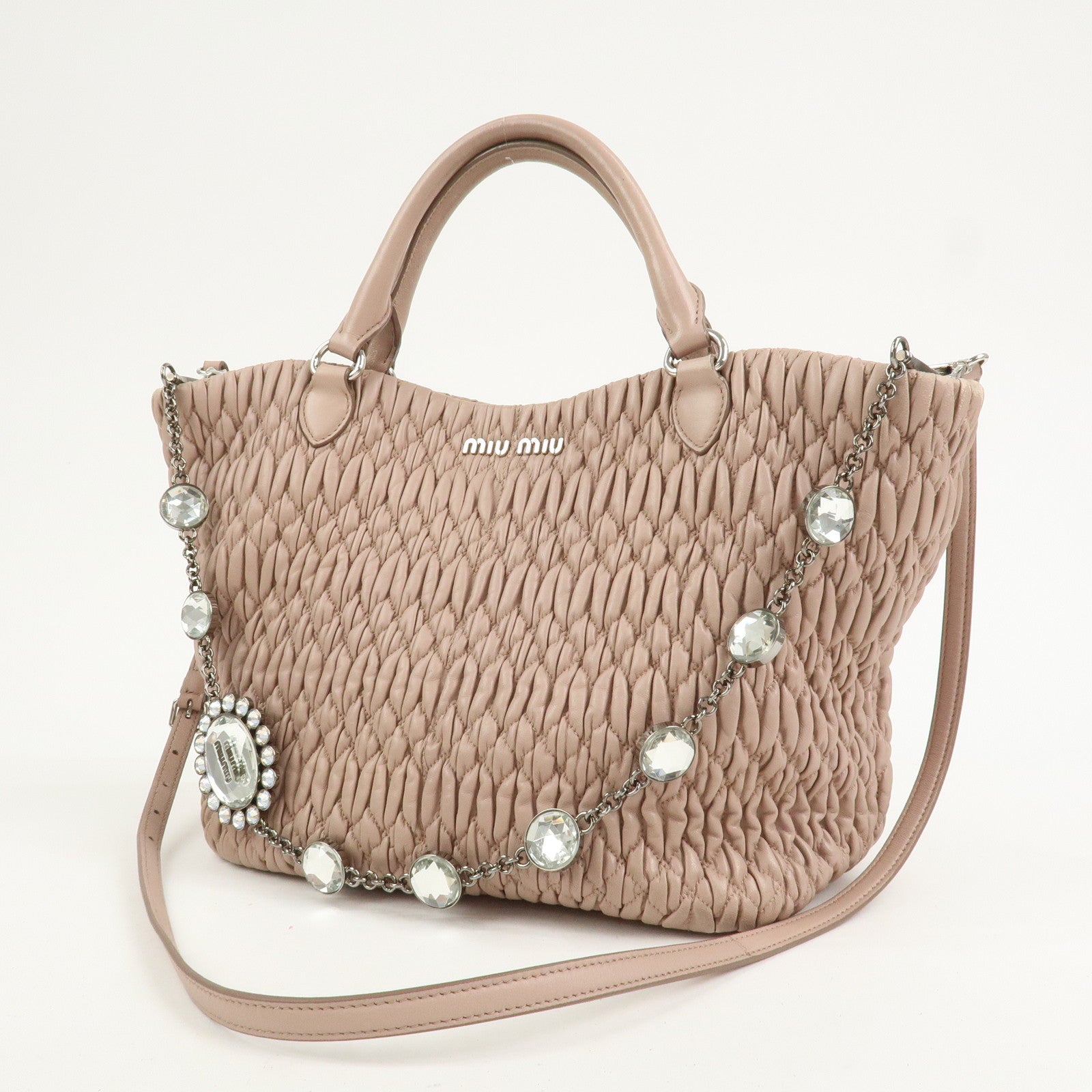 MIU MIU Matelasse Nappa Crystal Leather 2Way Shoulder Bag 5BE896