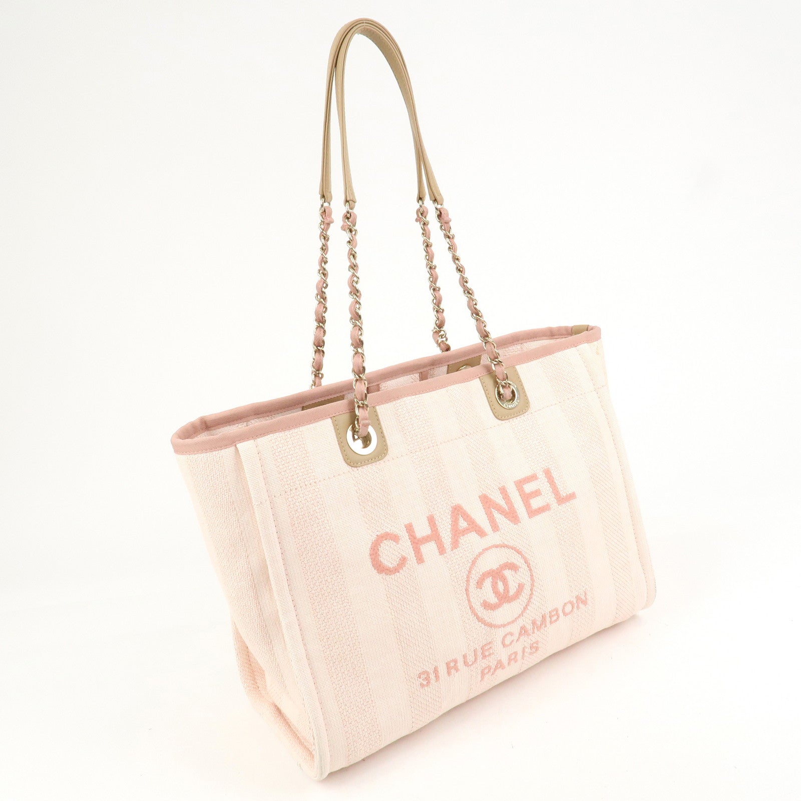 CHANEL Deauville MM Tweed Leather Tote Bag Shoulder Bag A67001