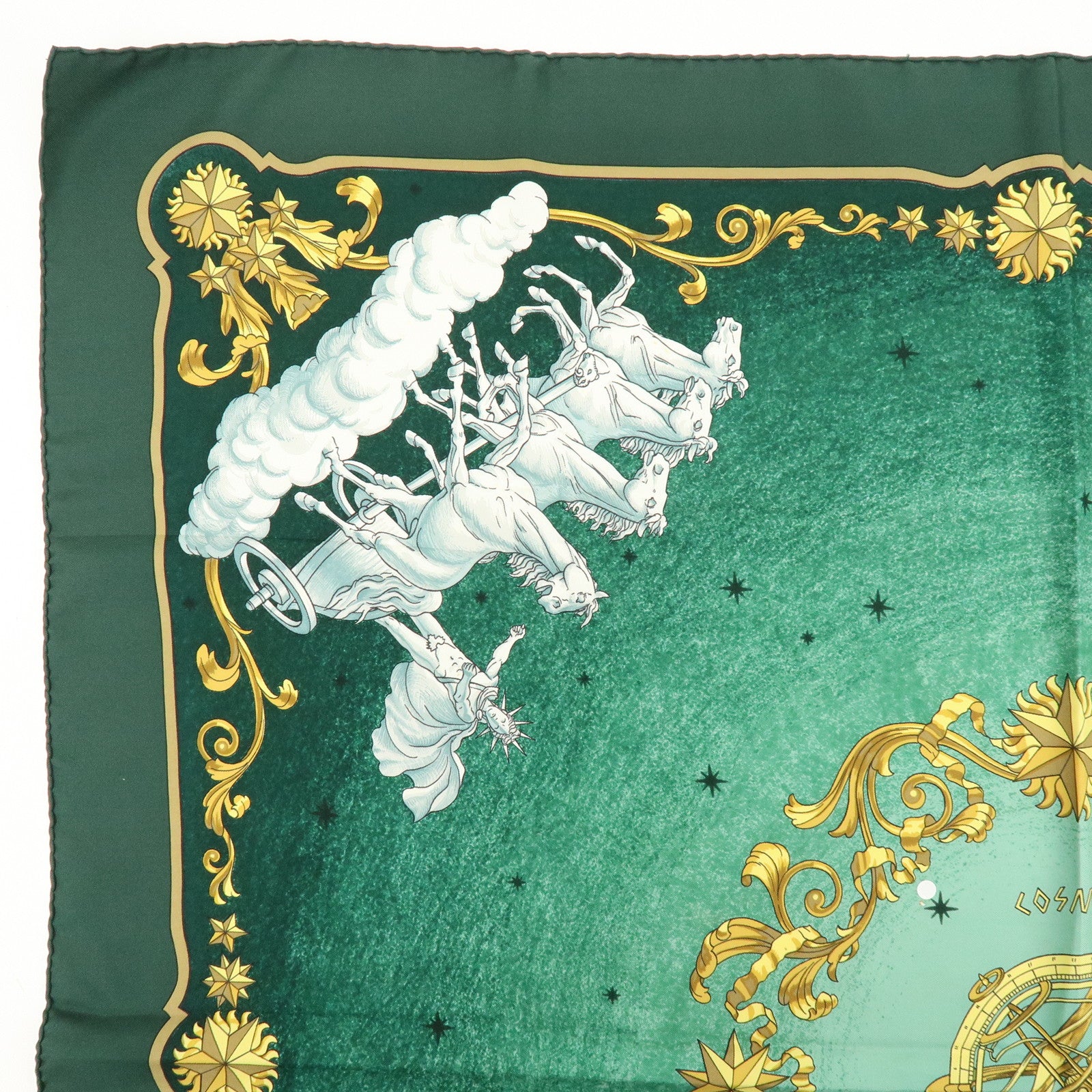 HERMES Carre 90 Silk 100% COSMOS Scarf Green