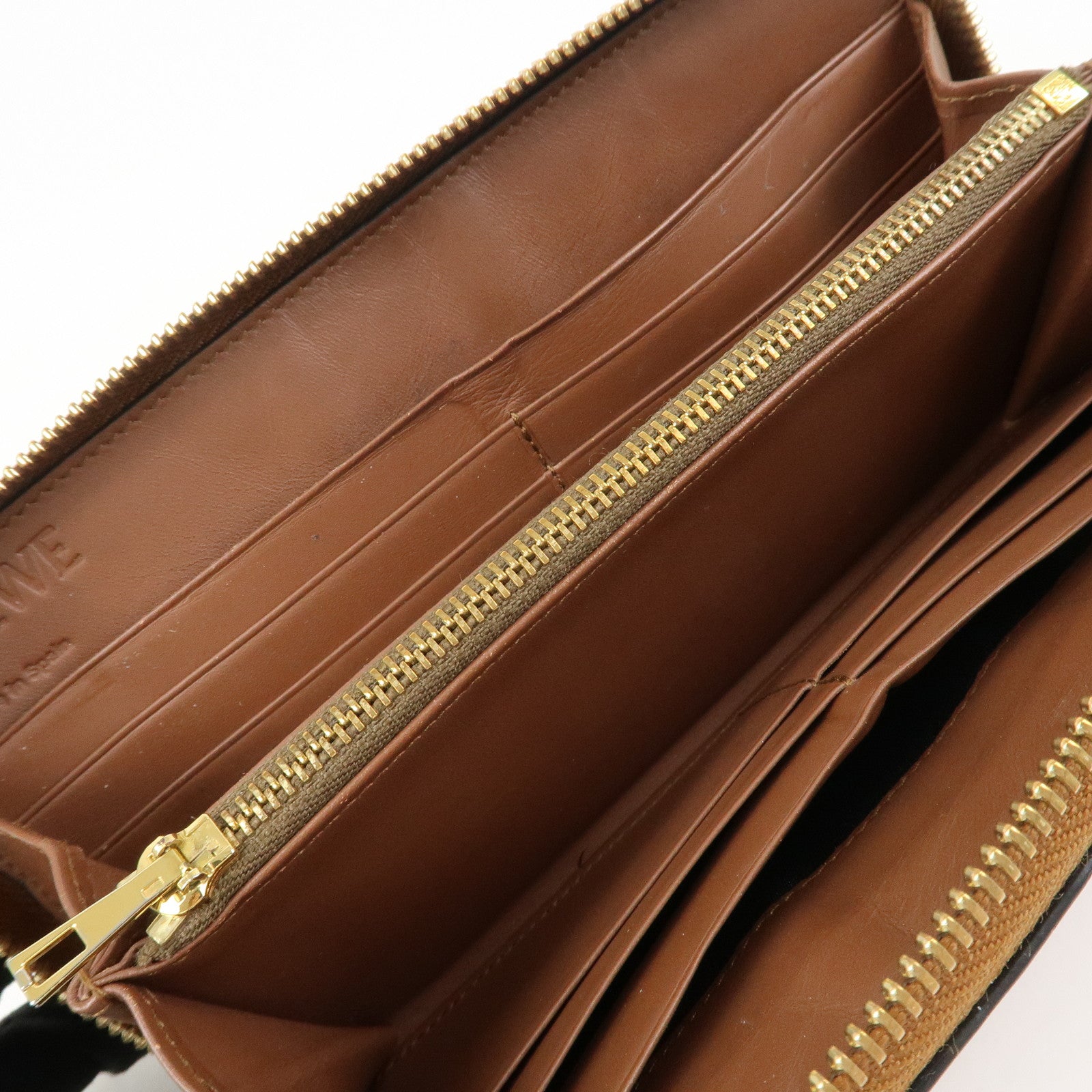 LOEWE Anagram Leather Round Zippy Wallet Long Wallet Camel